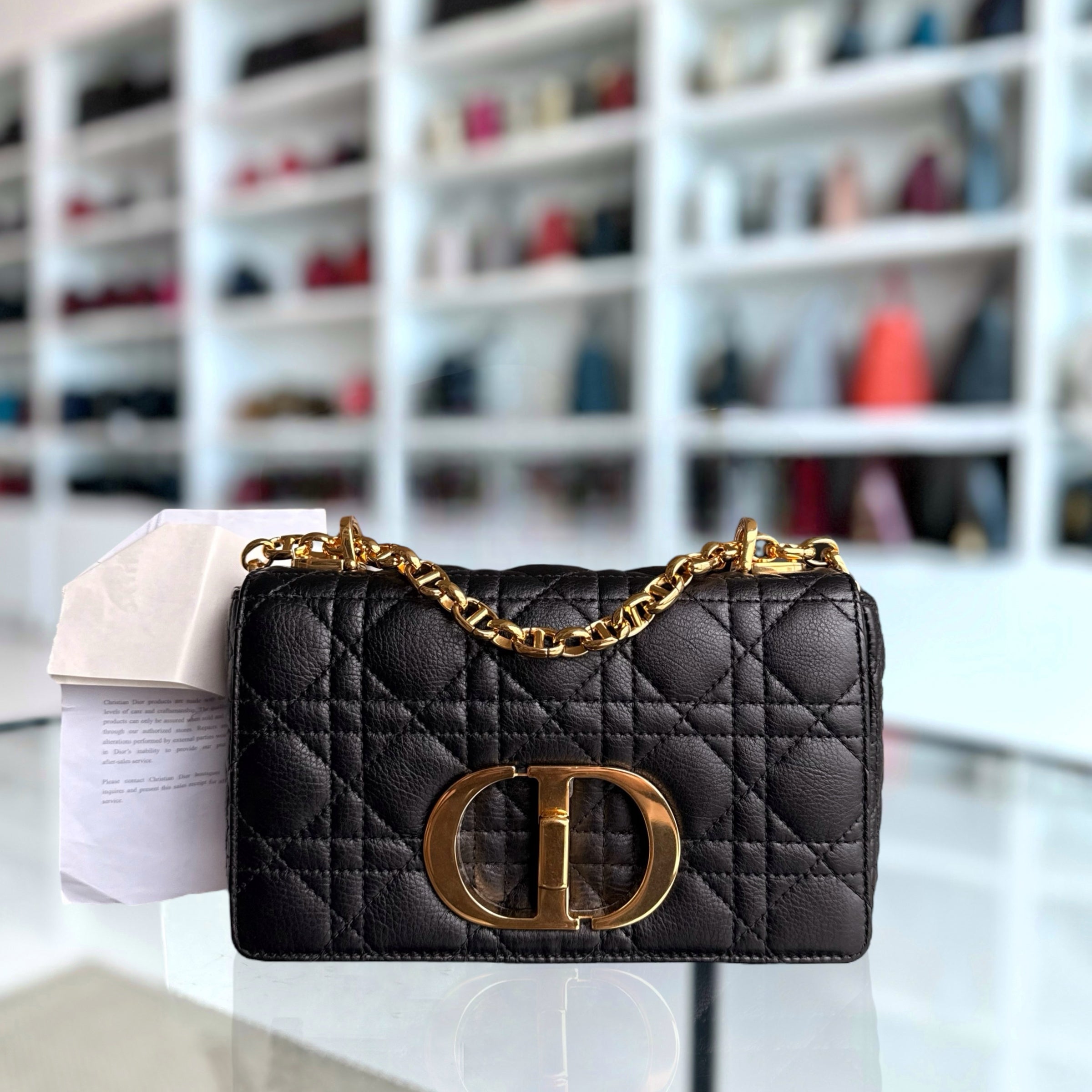 Dior Caro Small - Cannage Grained Calfskin Black Gold Hardware