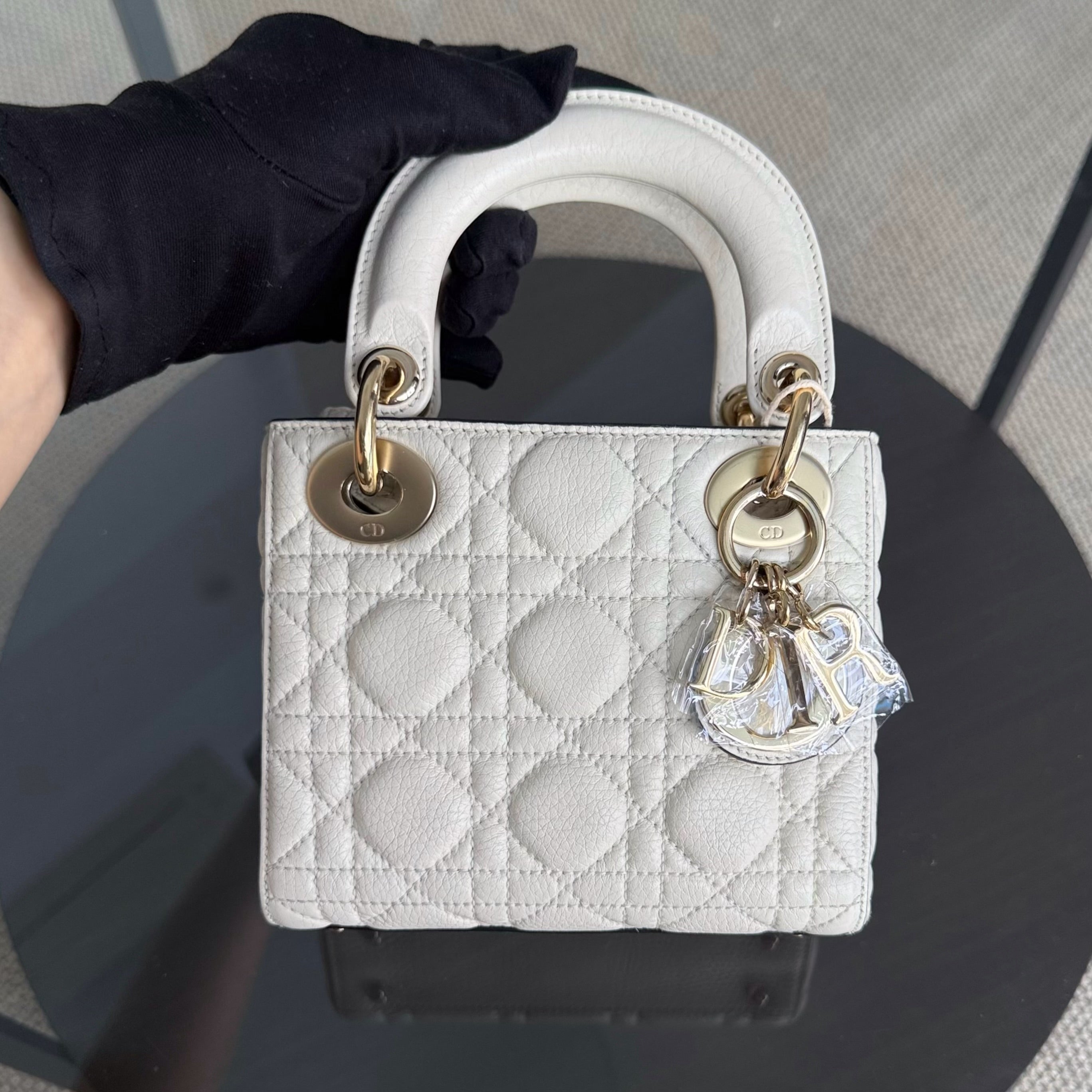 Dior Lady Mini - Cannage Grained Calfskin White Gold Hardware