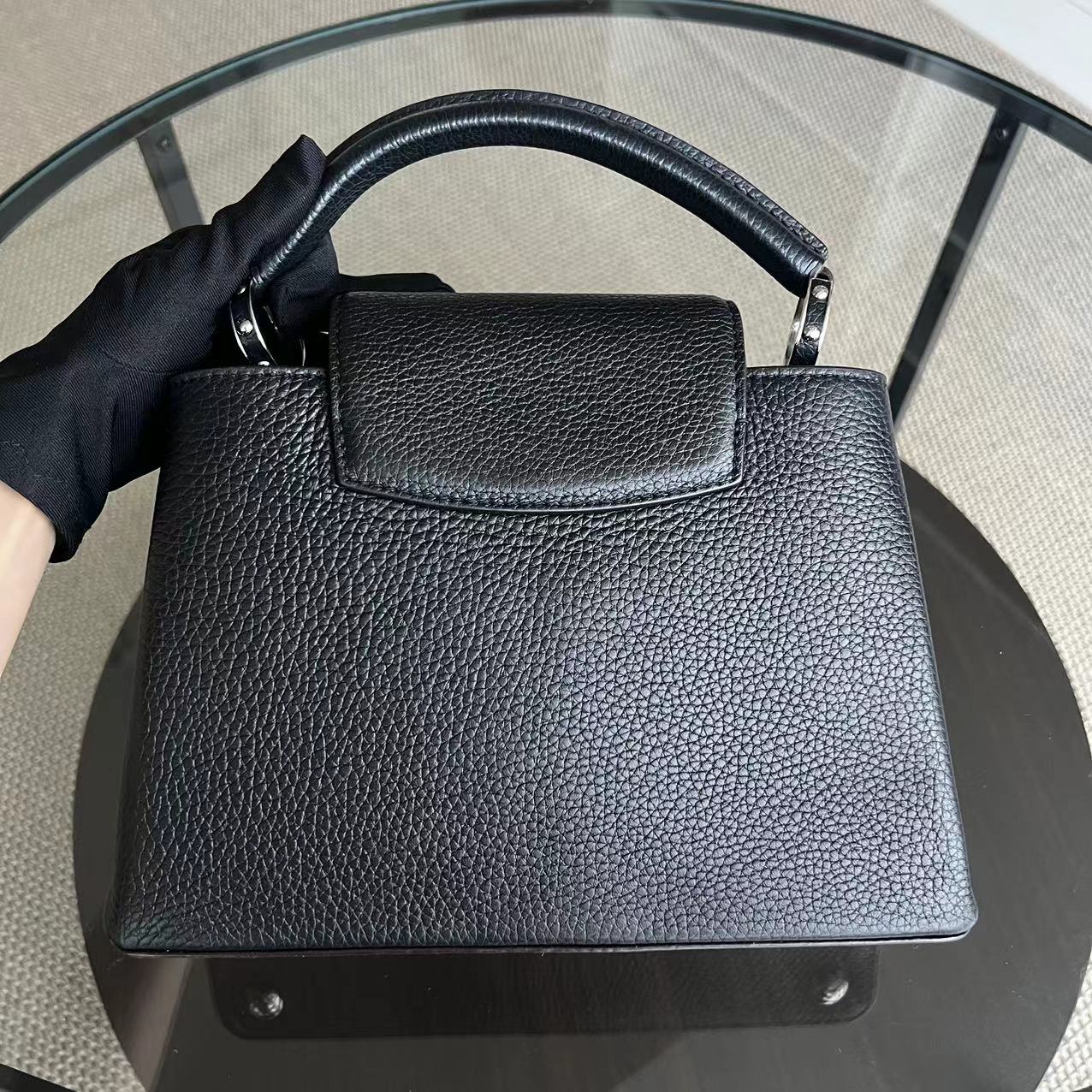 LV Capucines BB Grained Calfskin Black Silver Hardware Louis Vuitton