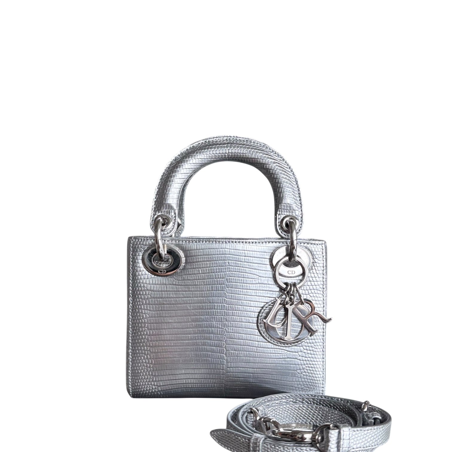 Dior Lady Mini - Exotic Lizard Gray Silver Hardware