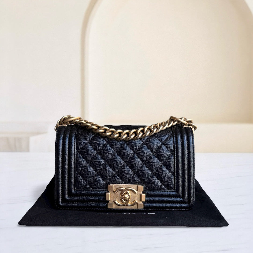Chanel Boy Small - Caviar 20CM Quilted Black Gold Hardware Series 26