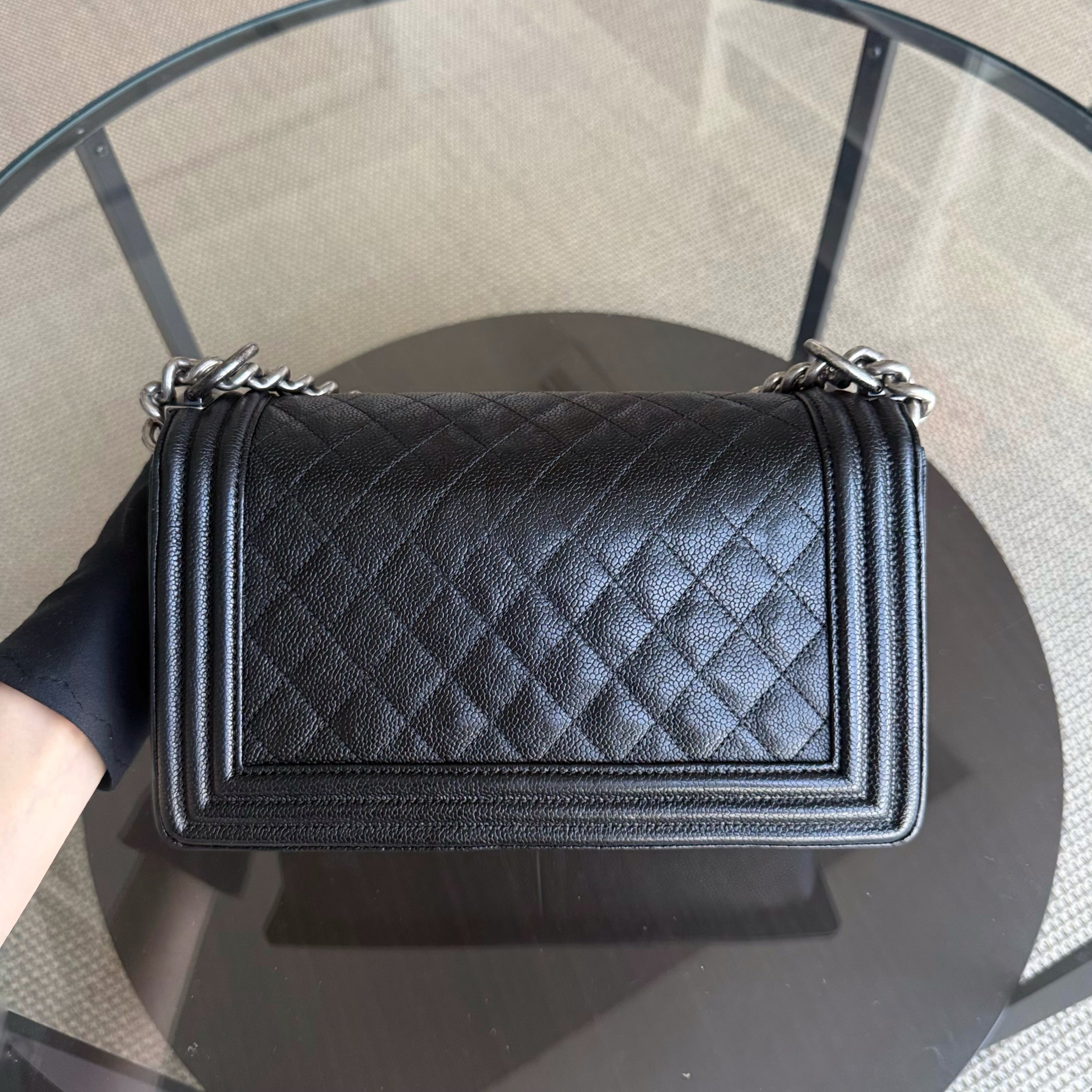 Chanel Boy Medium - Caviar Quilted Grained Calfskin Black Ruthenium Silver Hardware Series 23
