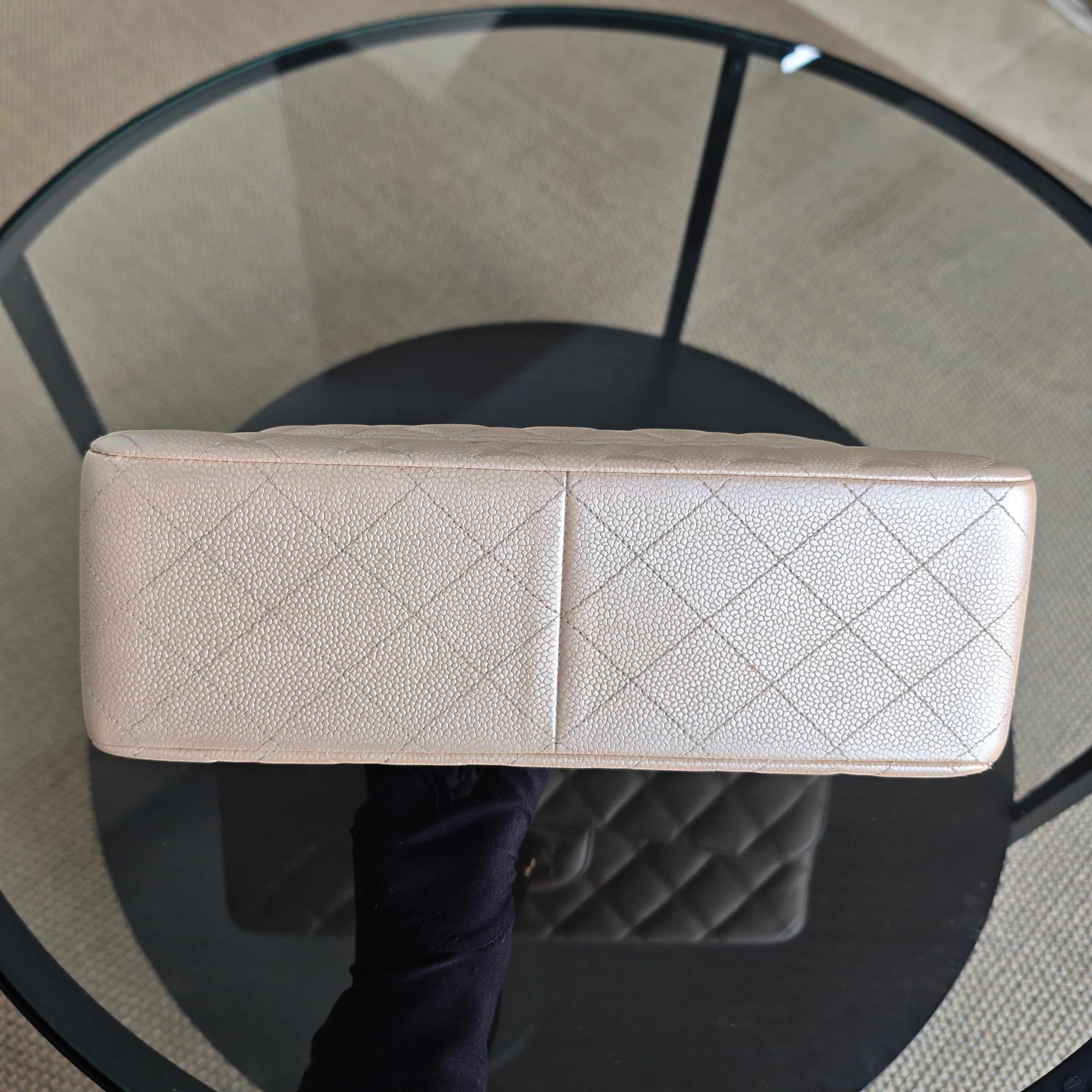 Chanel Classic Flap Jumbo - Caviar 30CM Double Flap Quilted iridescent Beige Gold Hardware Series 16