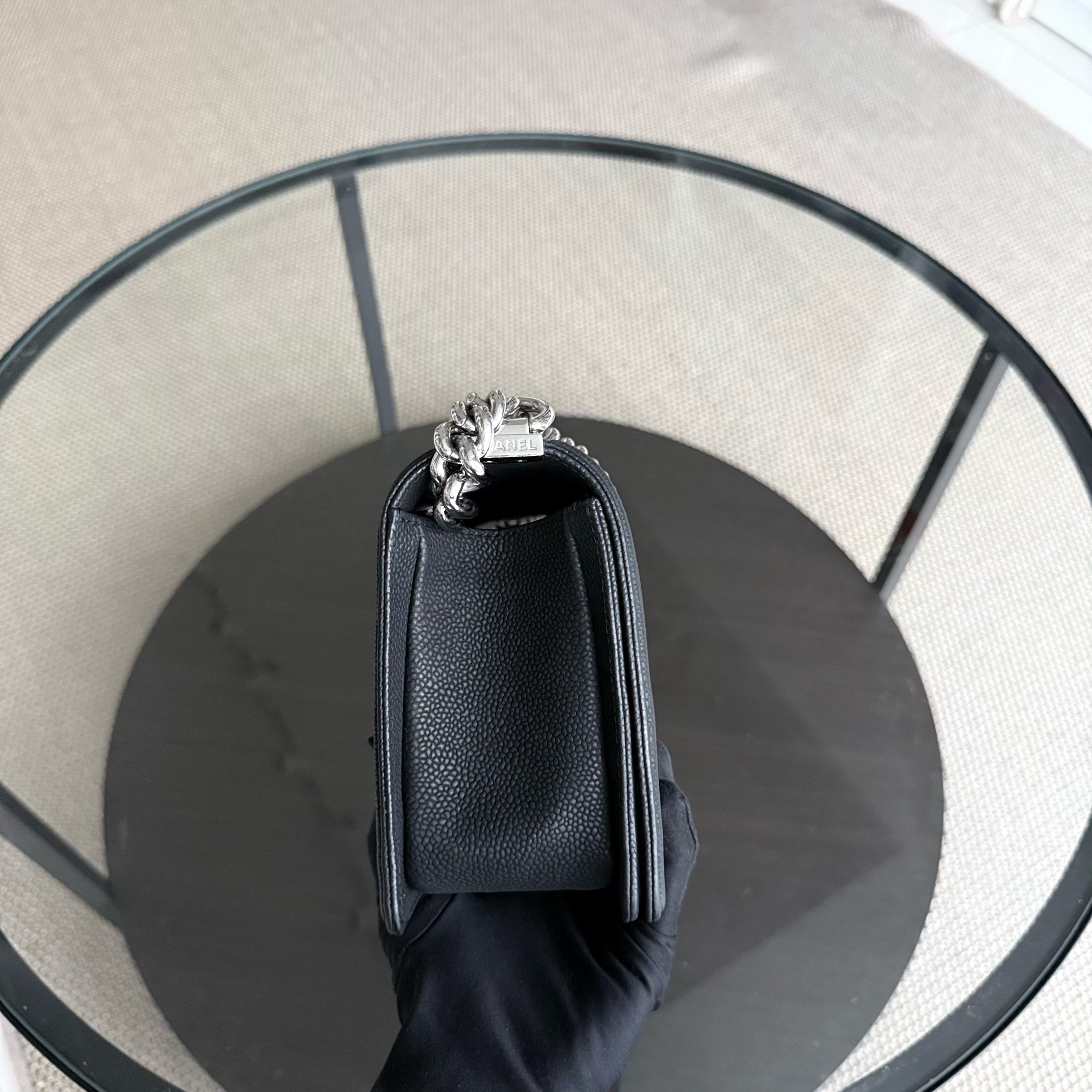 Chanel Boy Medium - 25CM Caviar Iridescent Grained Calfskin Black Silver Hardware Series 17