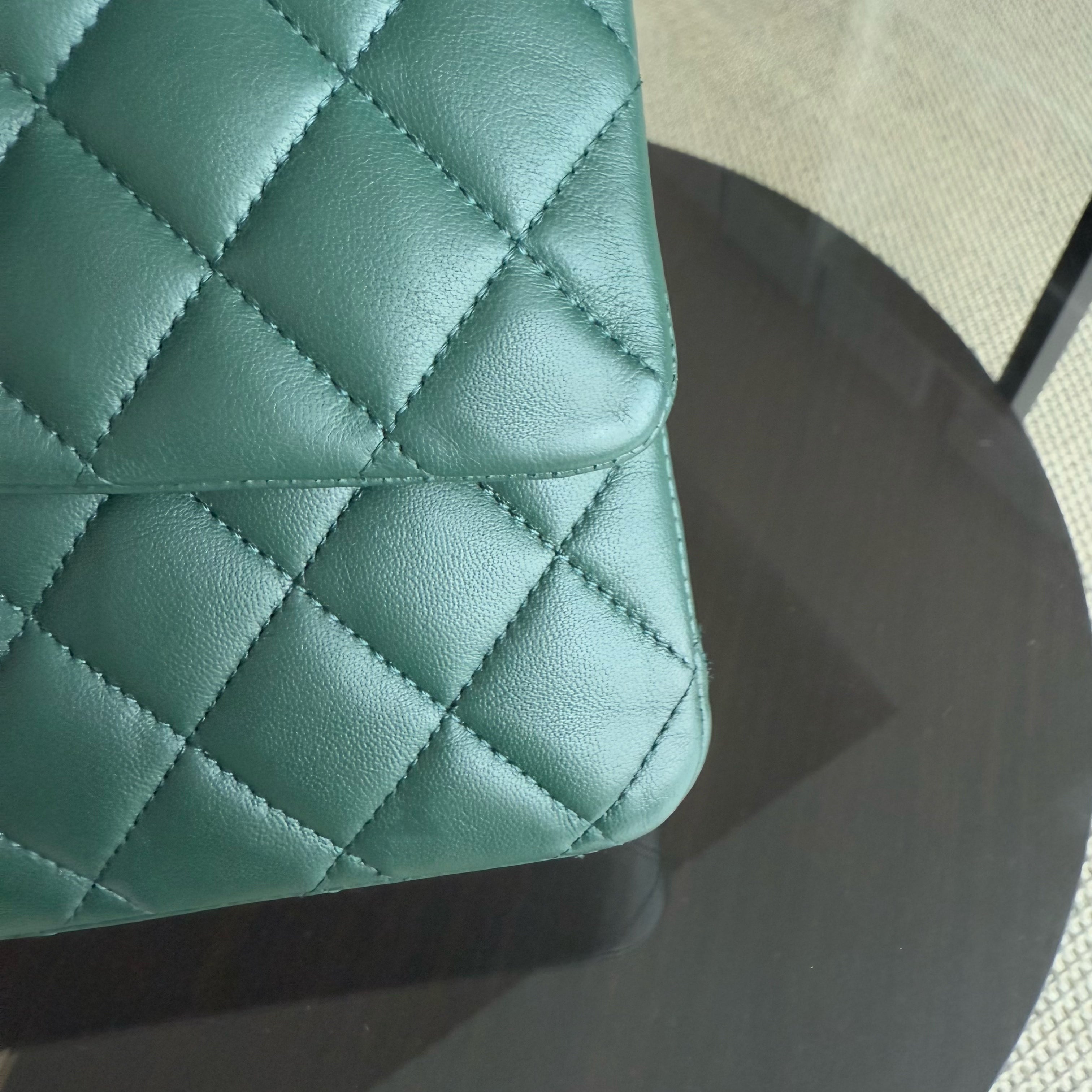 Chanel Classic Flap Medium - 25CM Quilted Lambskin Dark Green Silver Hardware Series 23