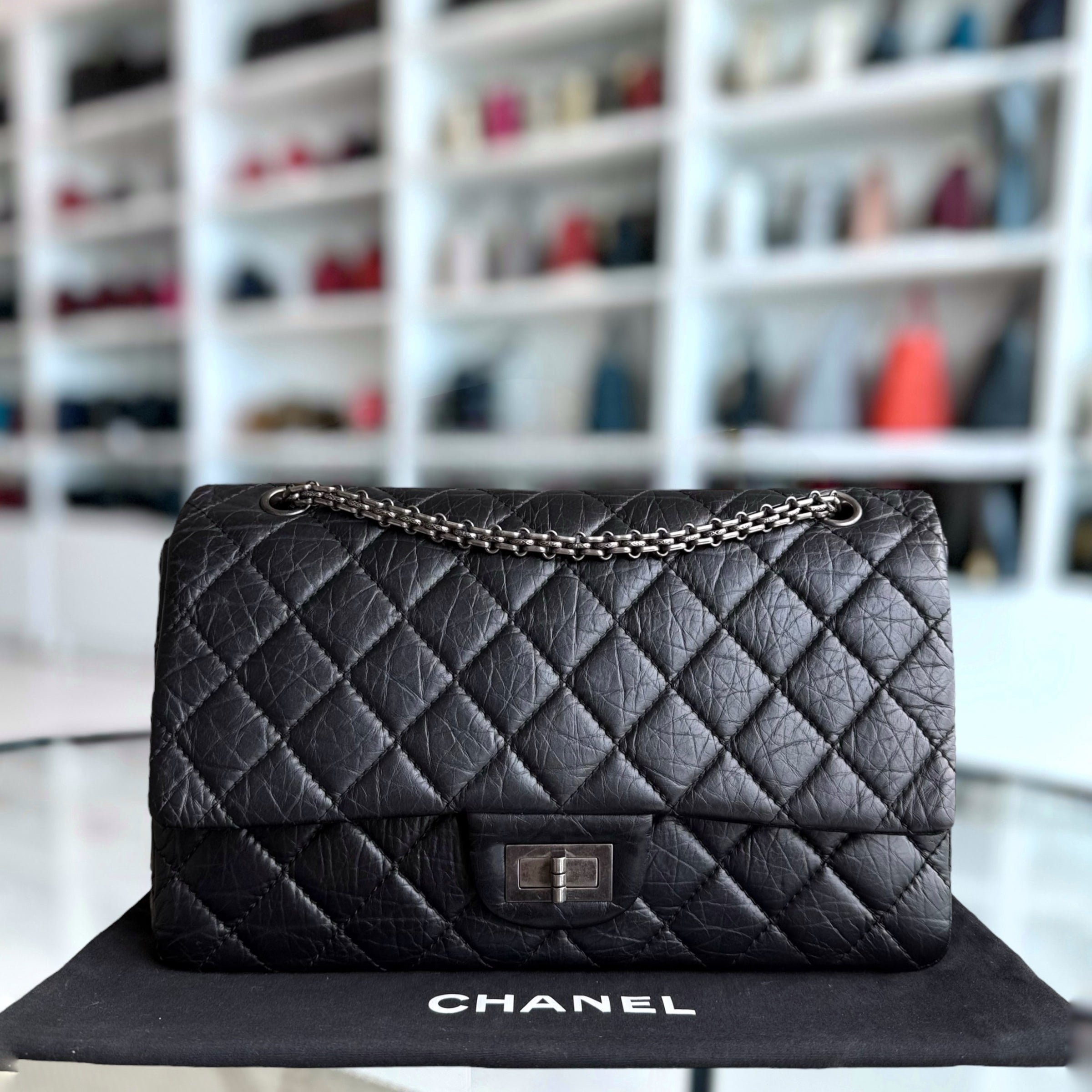 Chanel 2.55 Reissue 227 - Aged Calfskin Quilted Black Ruthenium Silver Hardware Series 13