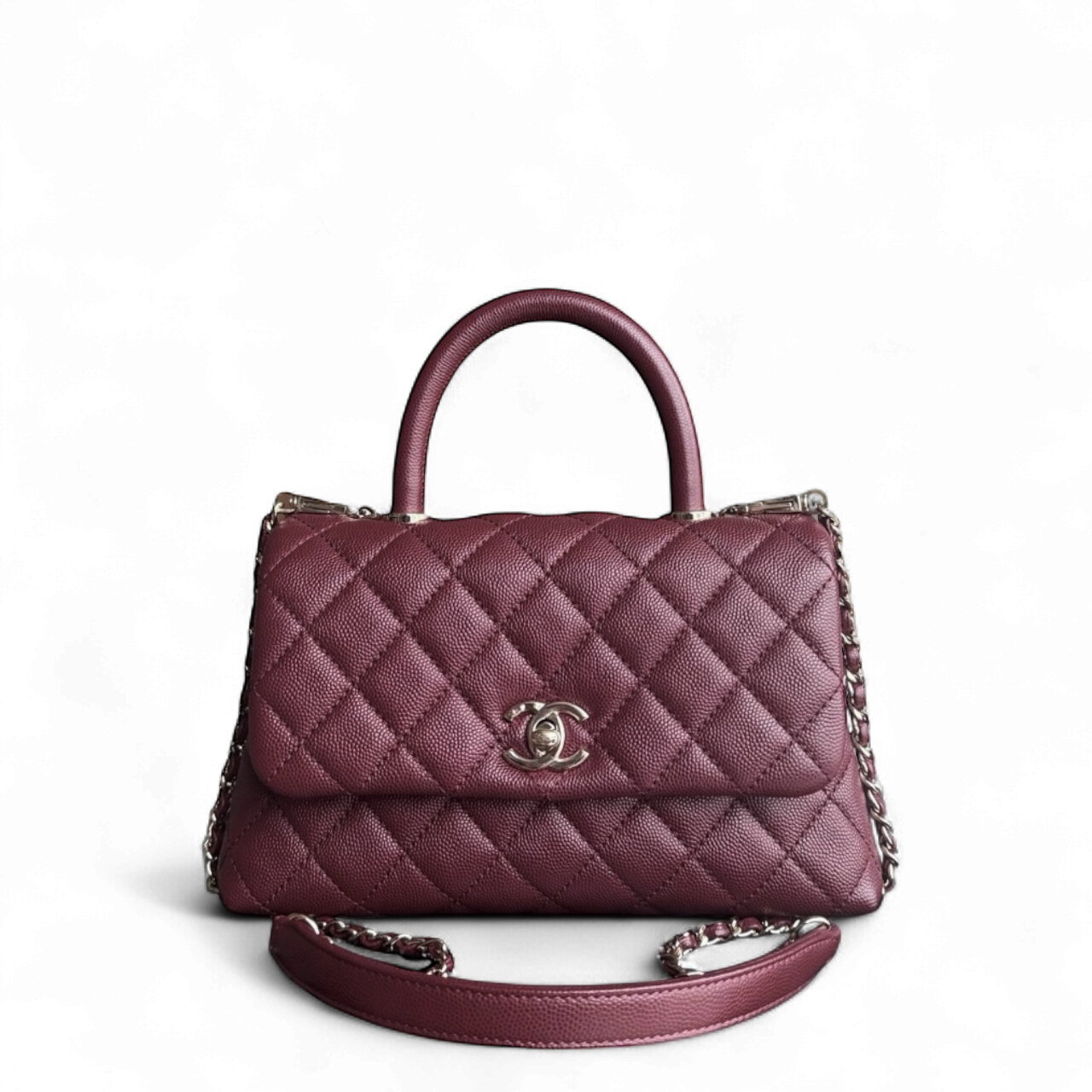 Chanel Coco Handle Small - Caviar Quilted Grained Calfskin Dark Red Burgundy Gold Hardware Series 30
