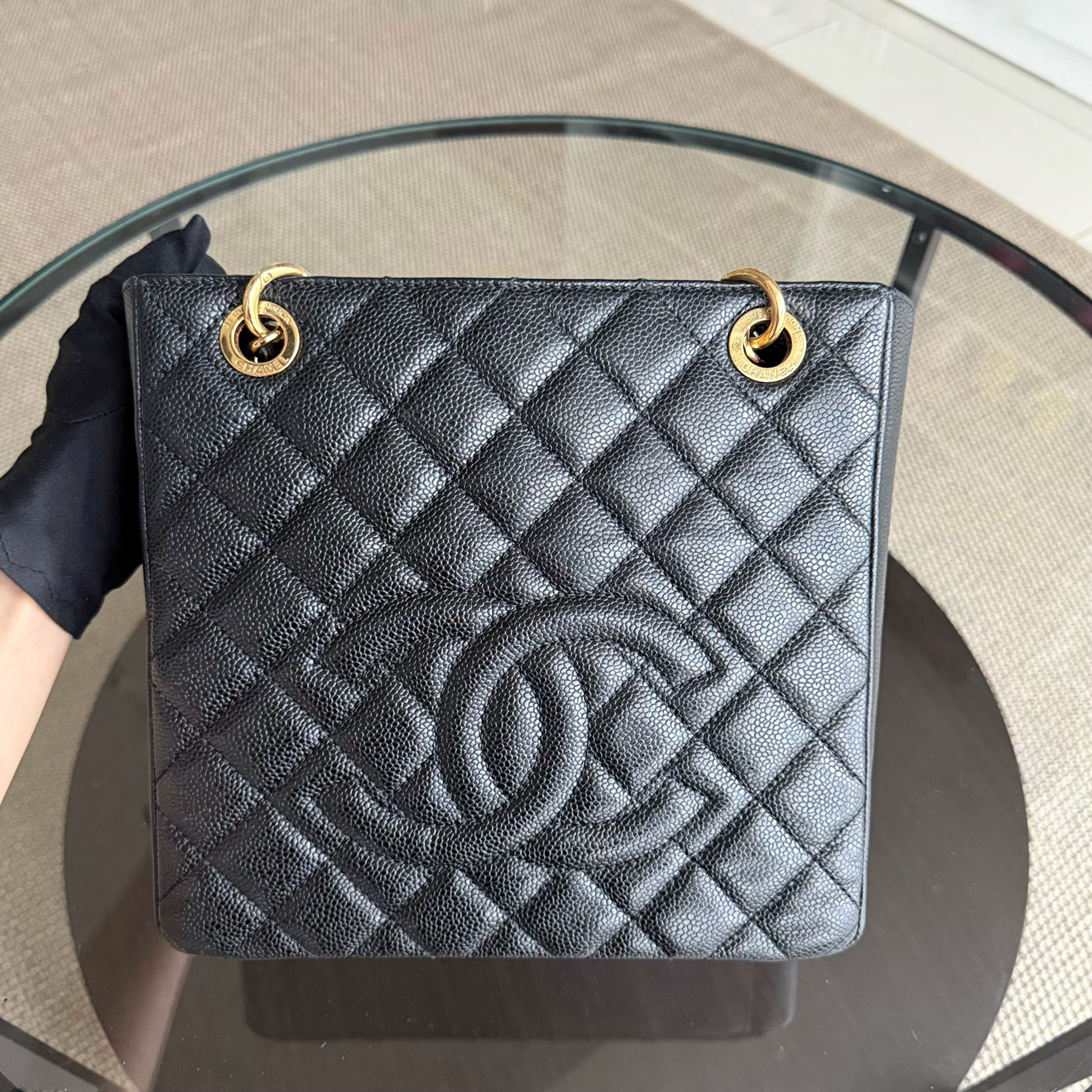 Chanel PST Petite Shopping Tote - Caviar Quilted Grained Calfskin Black Gold Hardware