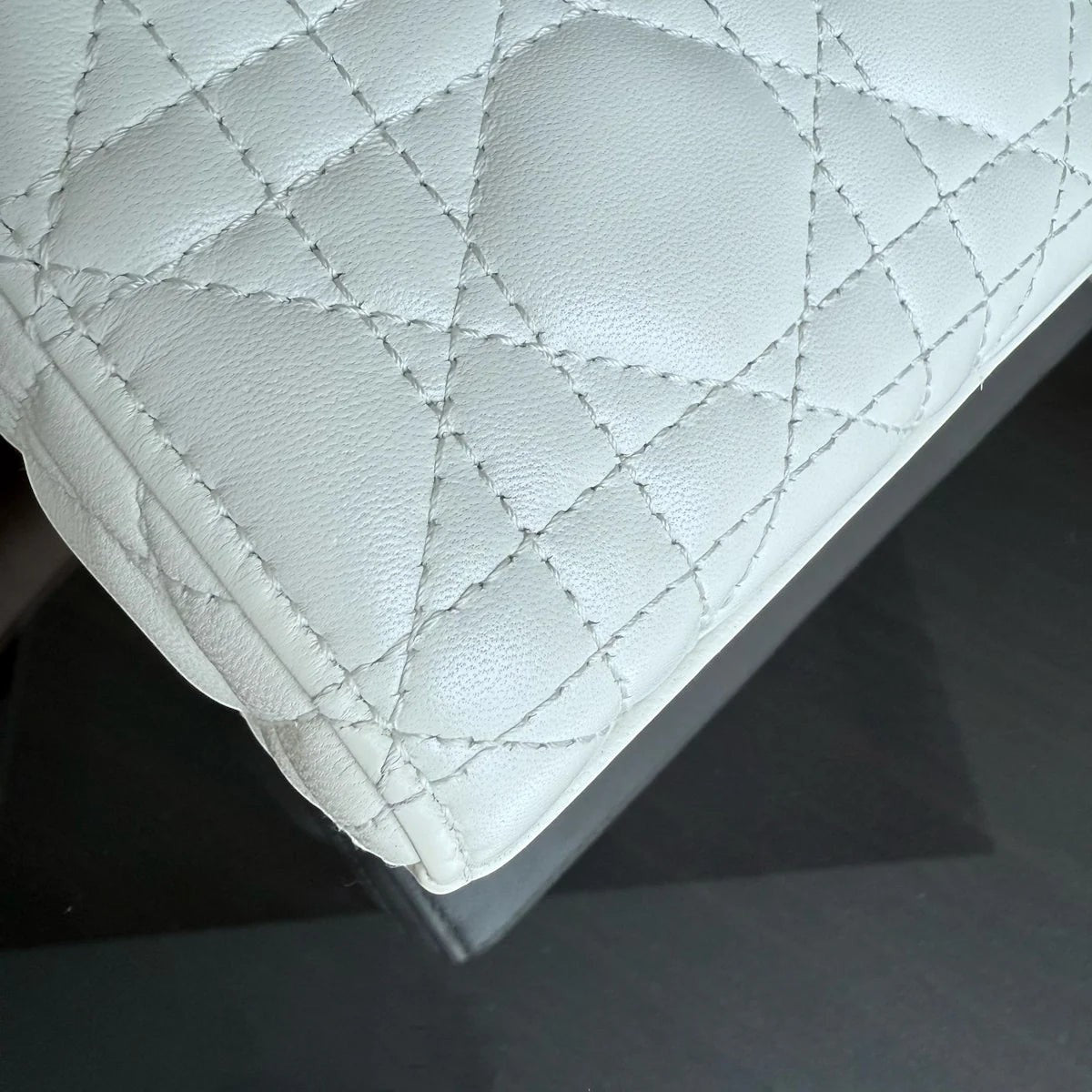 Dior D-Joy Medium - Cannage Lambskin White Gold Hardware