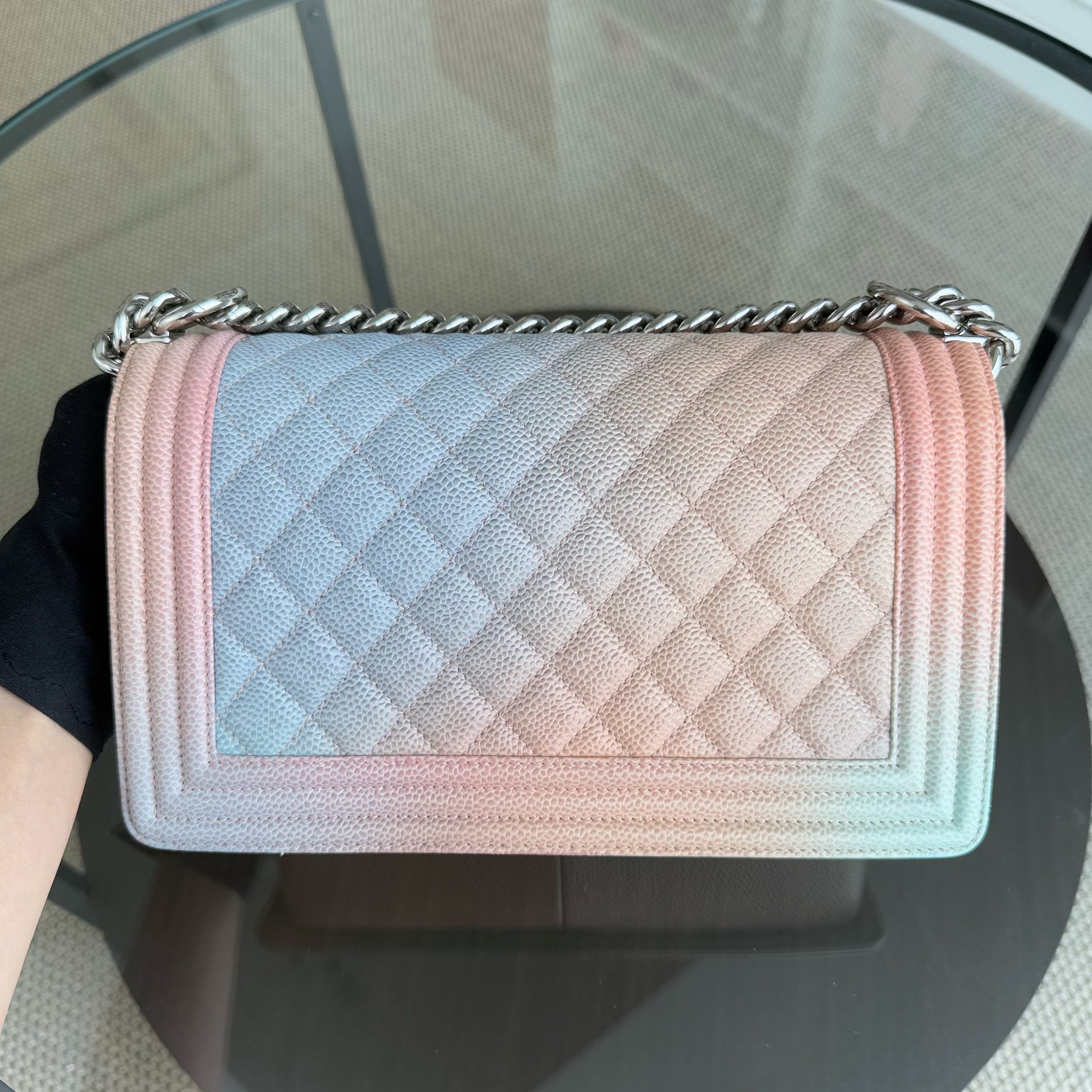 Chanel Boy Medium - Caviar Rainbow 25CM Quilted Multioclor Silver Hardware Series 25