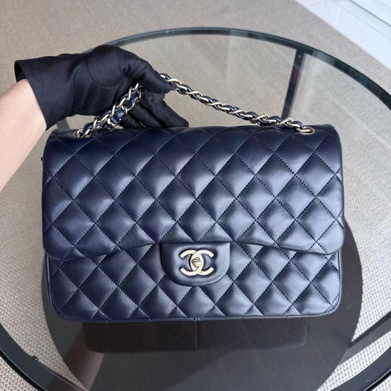 Chanel Classic Flap Jumbo Quilted Lambskin Dark Navy Blue Golden Hardware Series 20