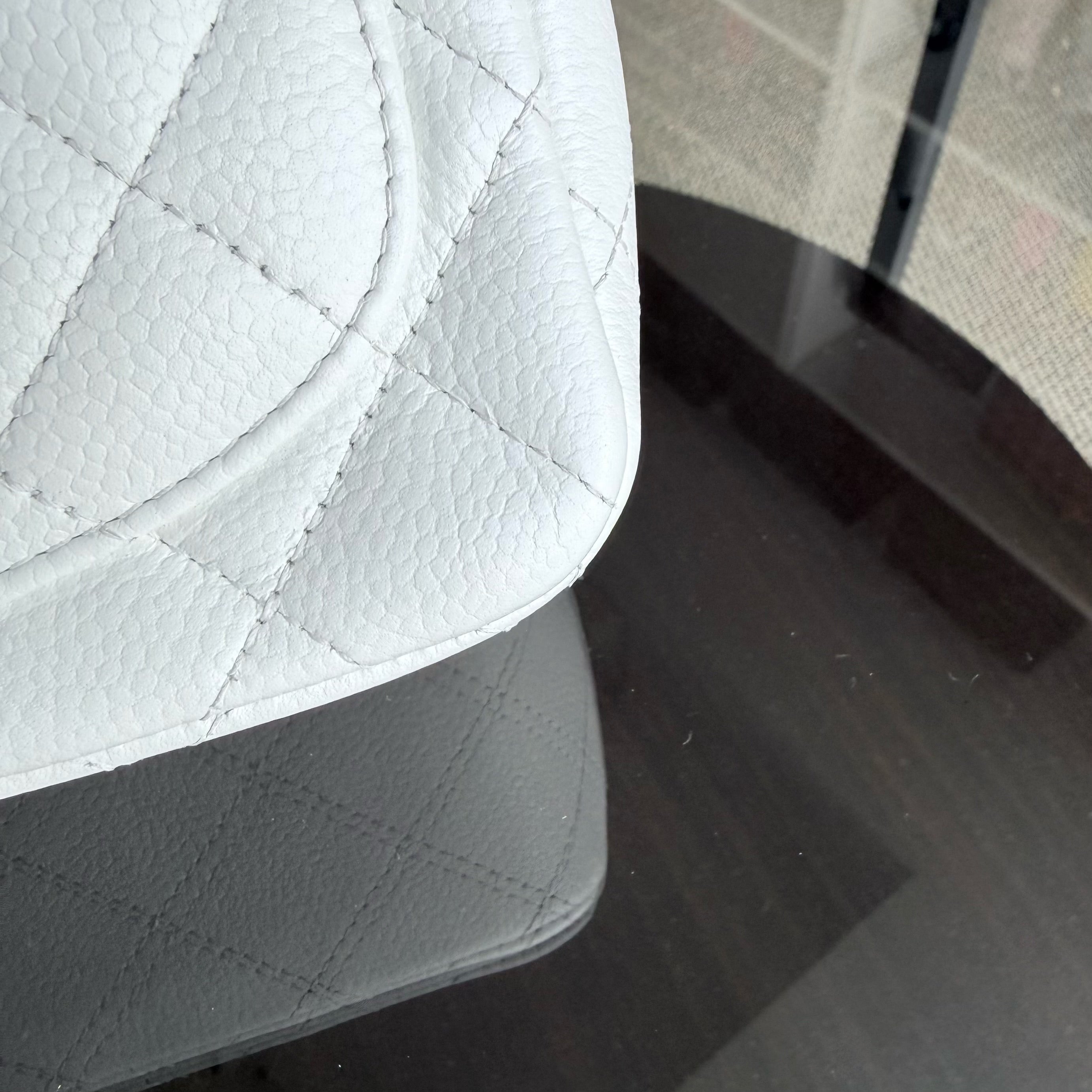 Chanel Classic Flap Mini Square - Caviar Quilted White Silver Hardware Series 18