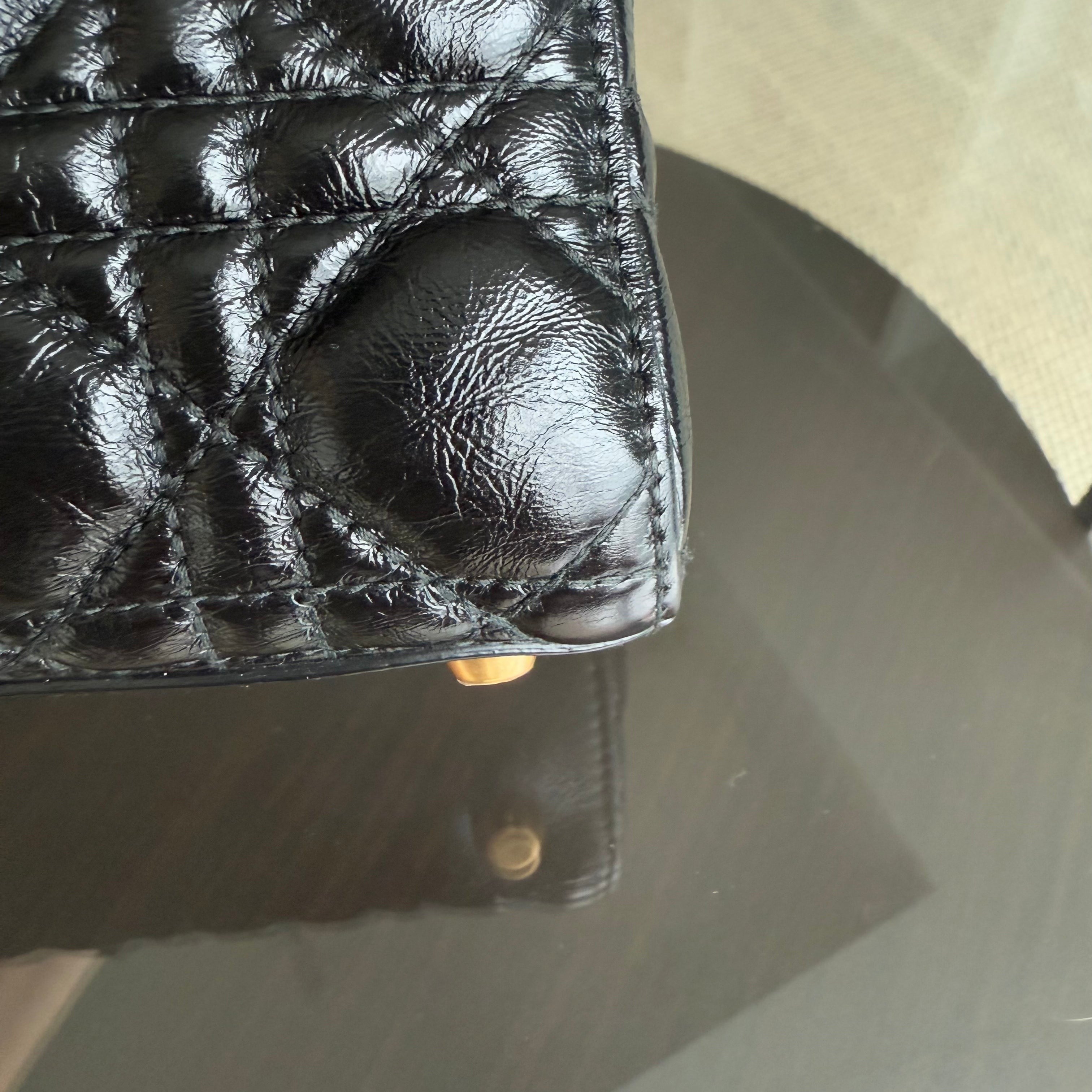 Dior Lady Small - Cannage Glazed Calfskin Black Gold Hardware