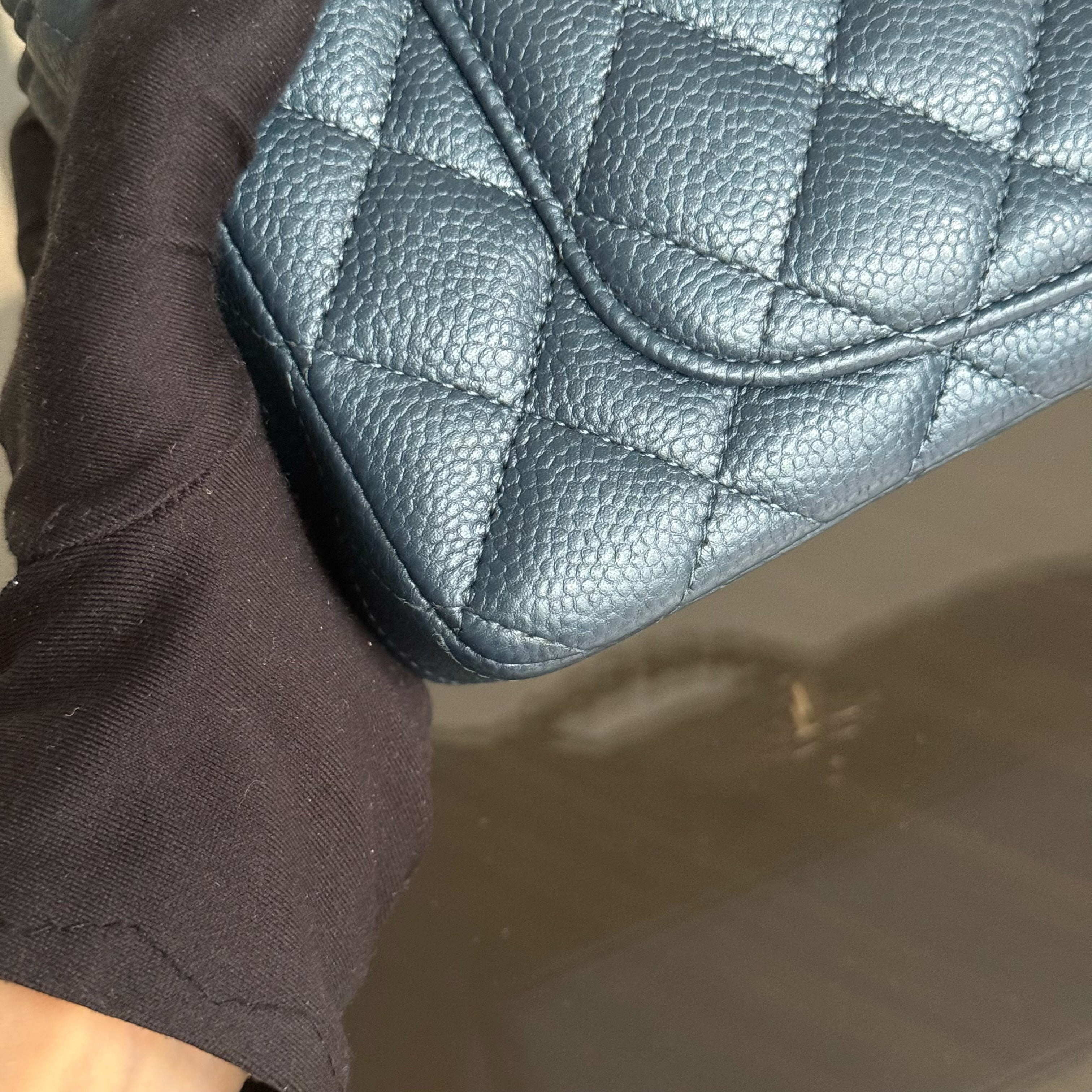Chanel Caviar Mini Rectangle Classic Flap - 20CM Quilted Blue Gold Hardware Series 25