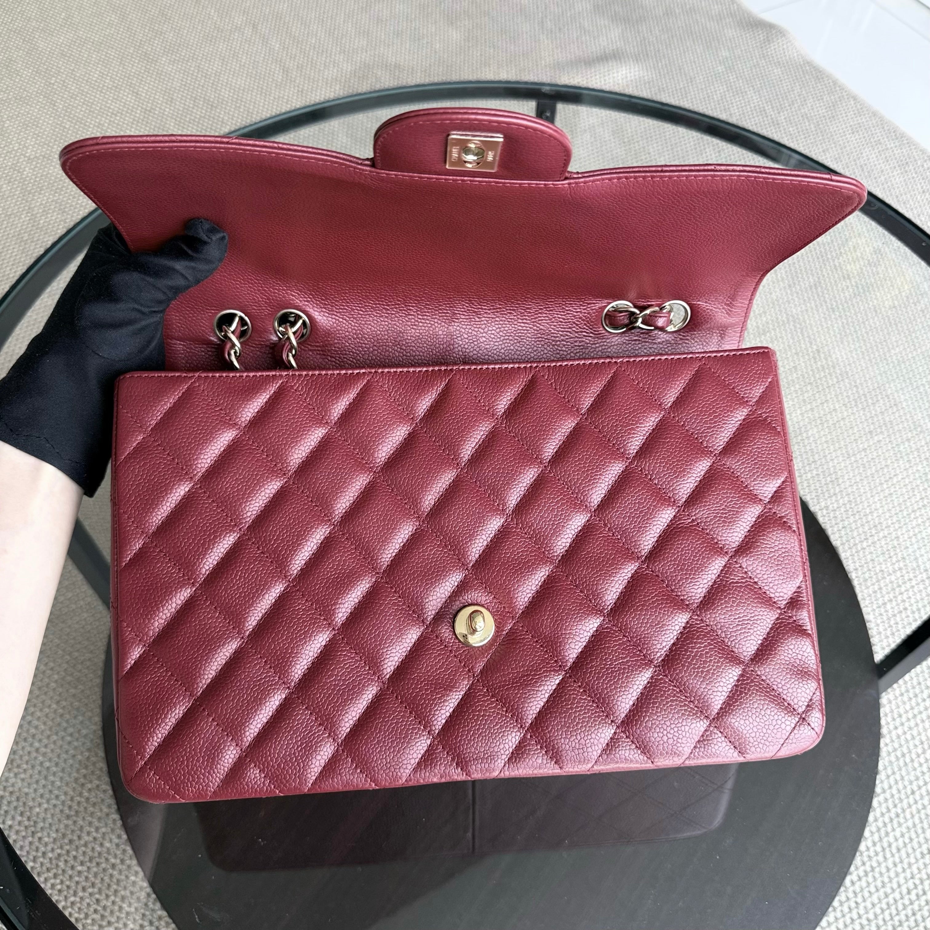 Chanel Classic Flap Jumbo - Caviar 30CM Single Flap Quilted Burgundy Dark Red Gold Hardware Series 13