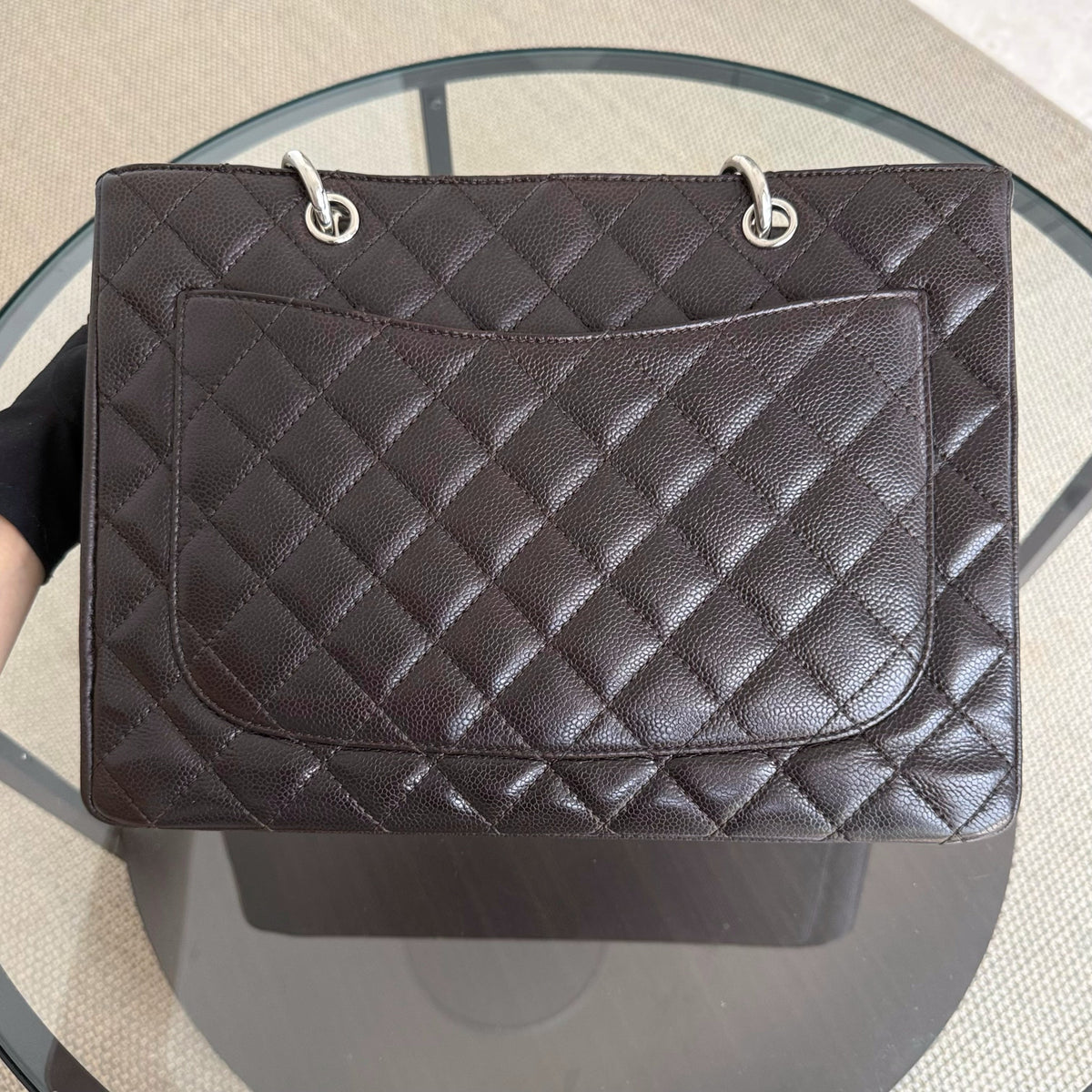 Chanel GST Grand Shopping Tote - Dark Maroon Caviar Quilted Silver Hardware Series 11