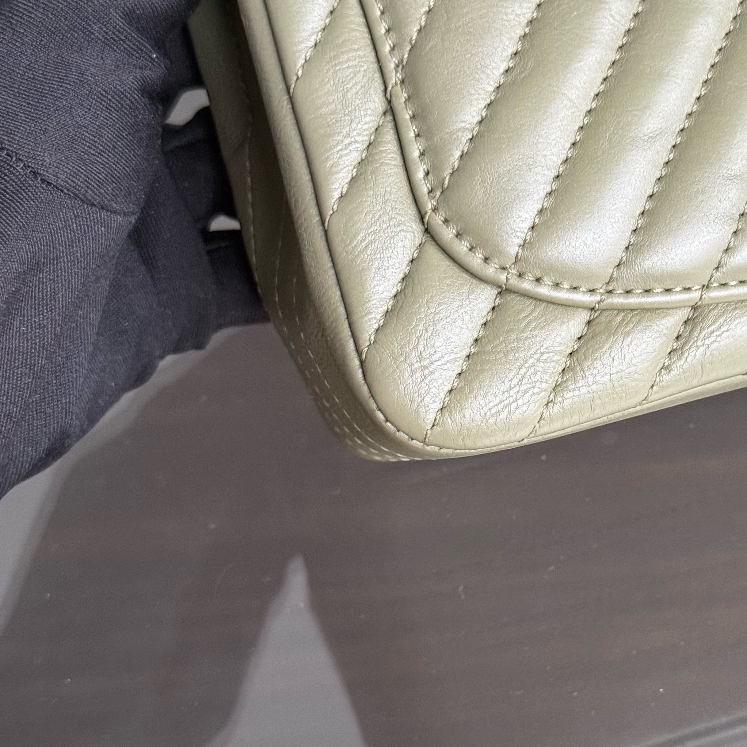 Chanel Classic Flap Mini Square - Calfskin Quilted Olive Green Gold Hardware Series 23