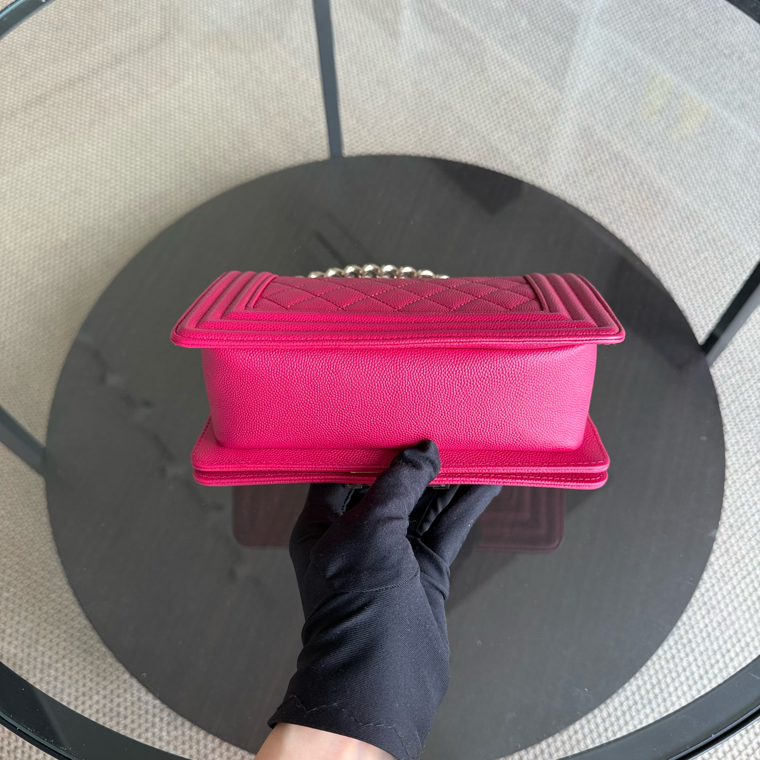 Chanel Boy Small - Caviar 20CM Quilted Pink Gold Hardware Series 23