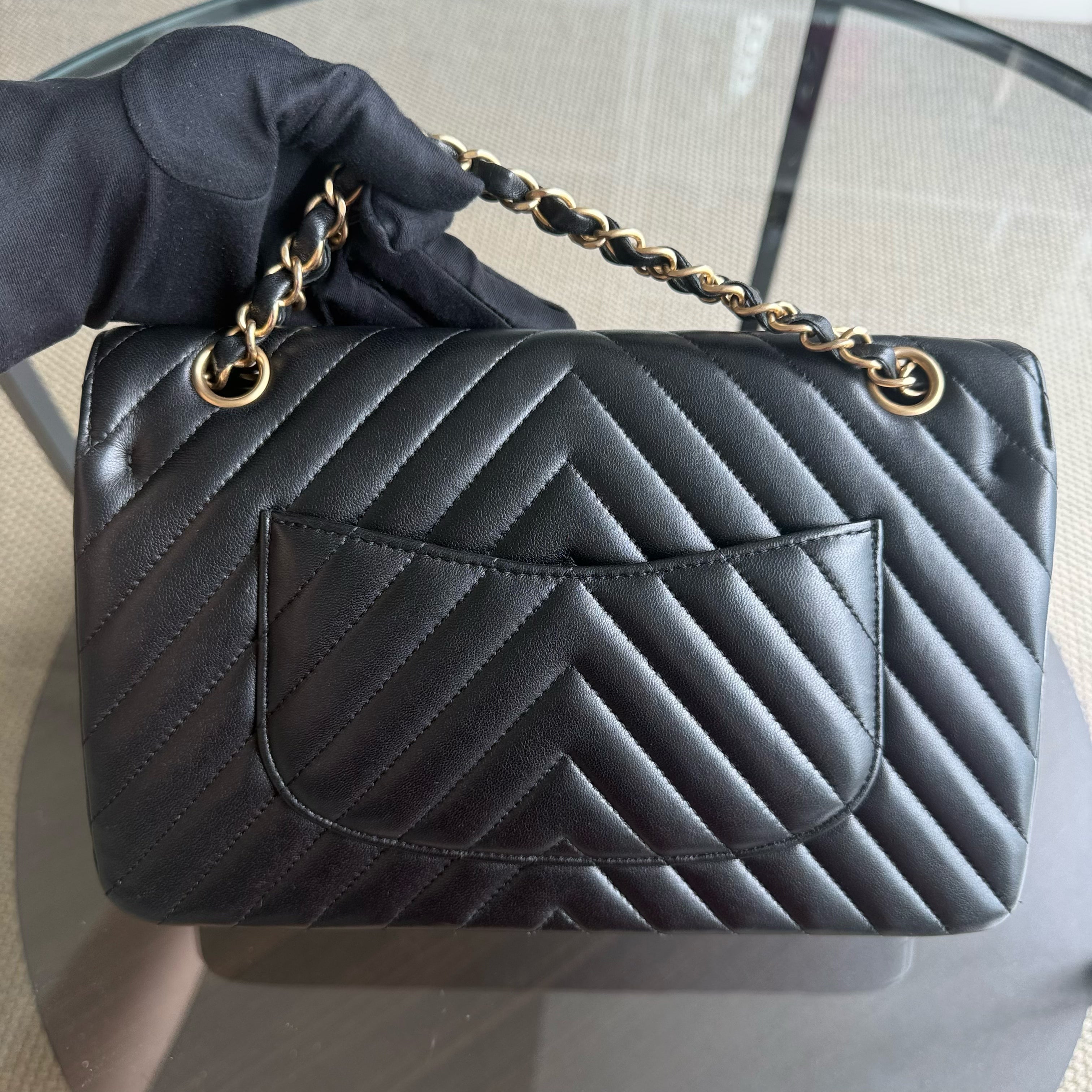 Chanel Classic Flap Medium - 25CM Chevron Lambskin Black Gold Hardware Series 27