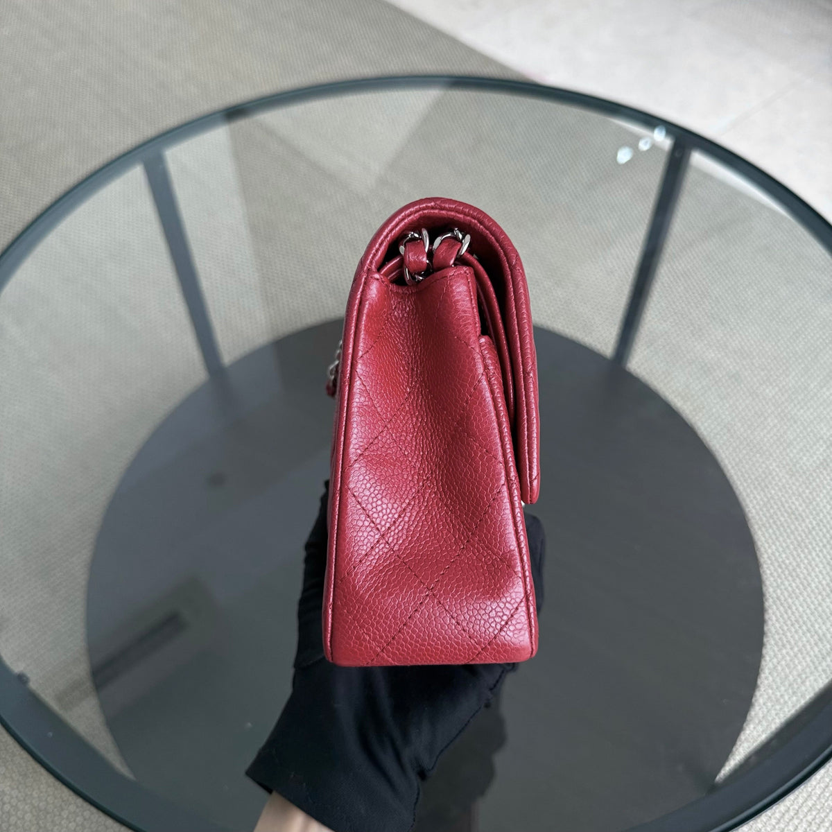 Chanel Classic Flap Medium - 25CM Quilted Caviar Dark Red Silver Hardware Series 14