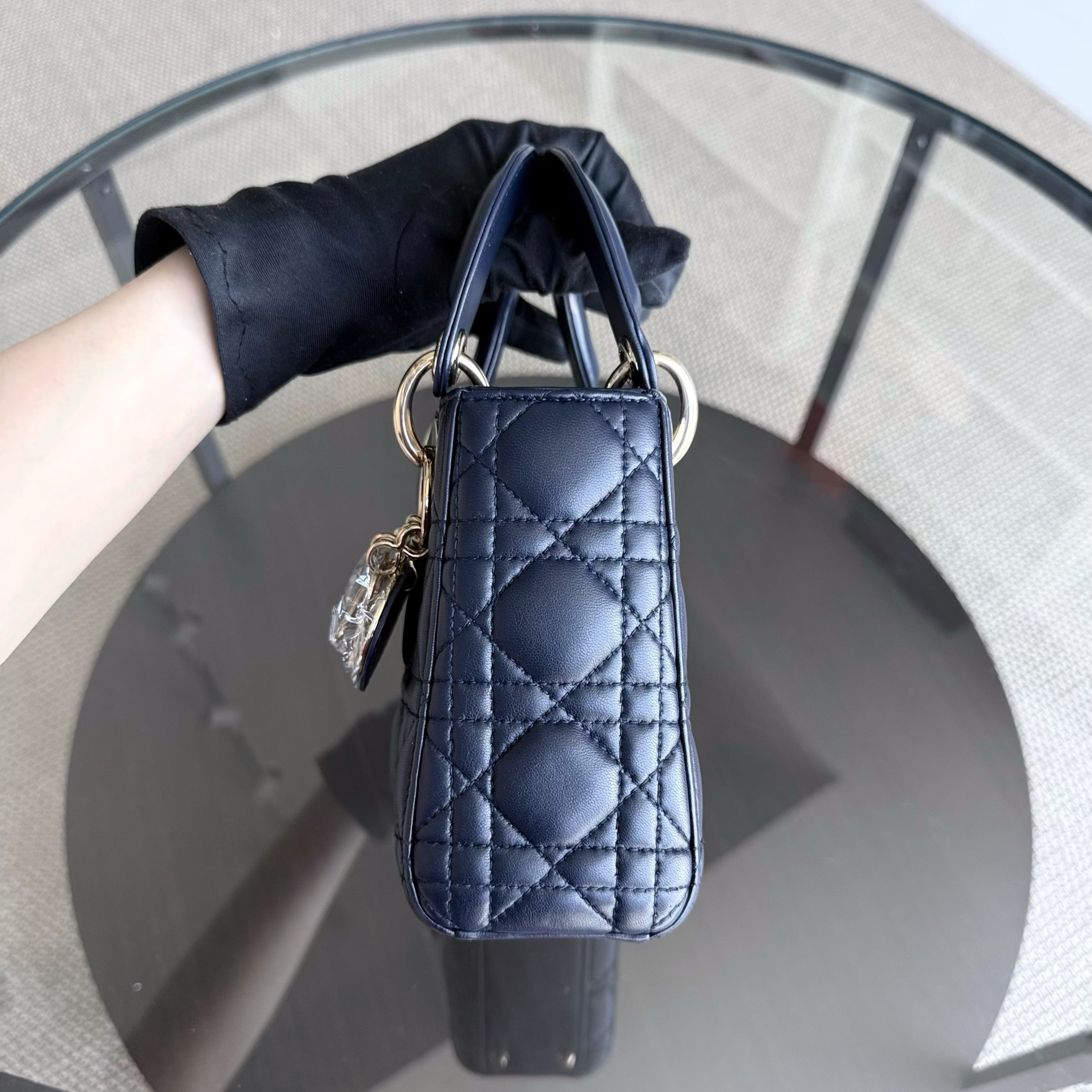 Dior Lady Mini - Cannage Lambskin Dark Blue Gold Hardware Chain Strap
