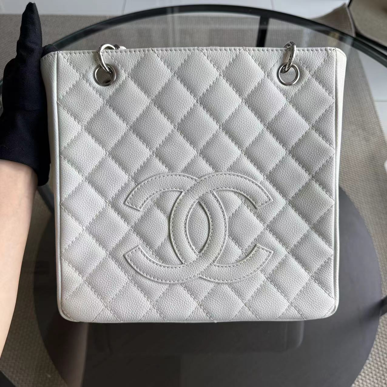 Chanel PST Petite Shopping Tote - Caviar Quilted White Tote Bag Series 12