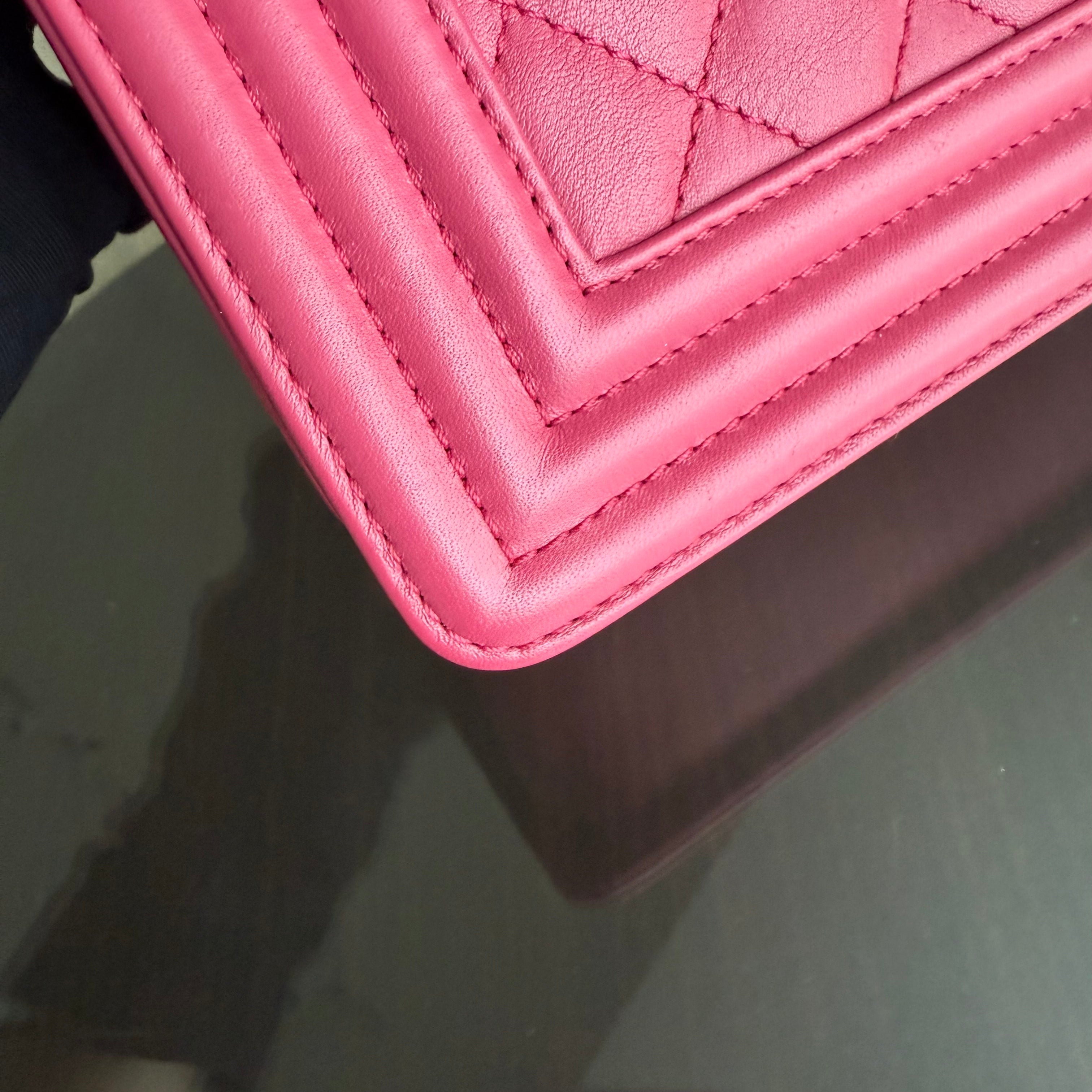 Chanel Boy Small - 20CM Quilted Calfskin Hot Pink Ruthenium Silver Hardware Series 26