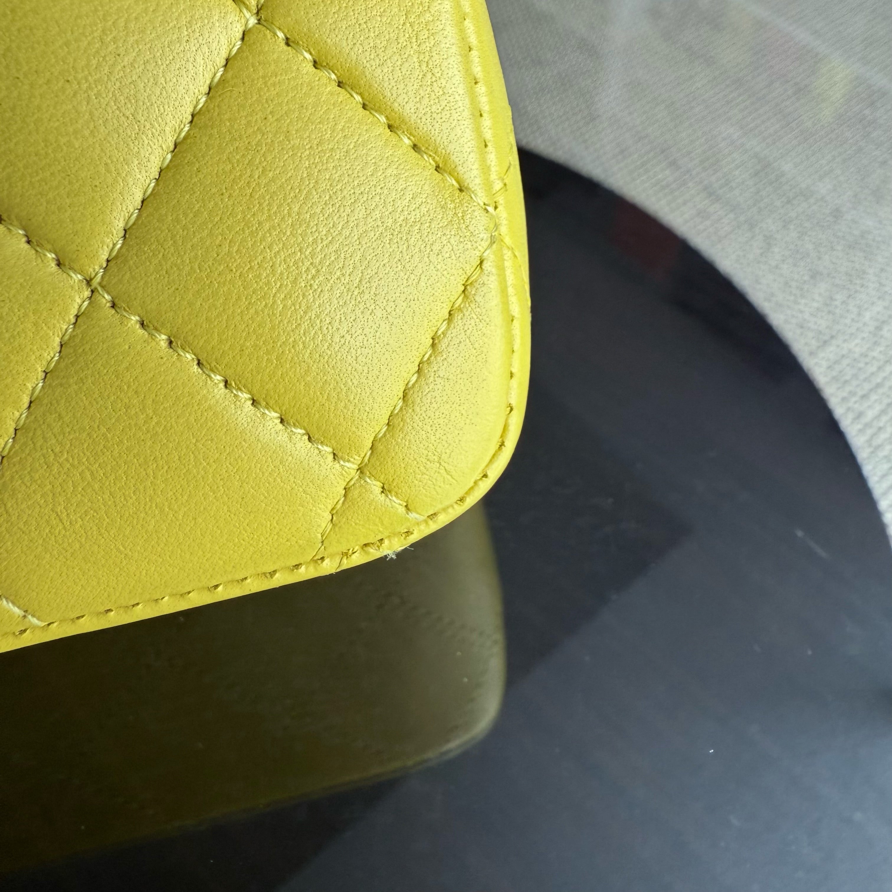 Chanel Classic Flap Medium - 25CM Quilted Lambskin Yellow Silver Hardware Series 13