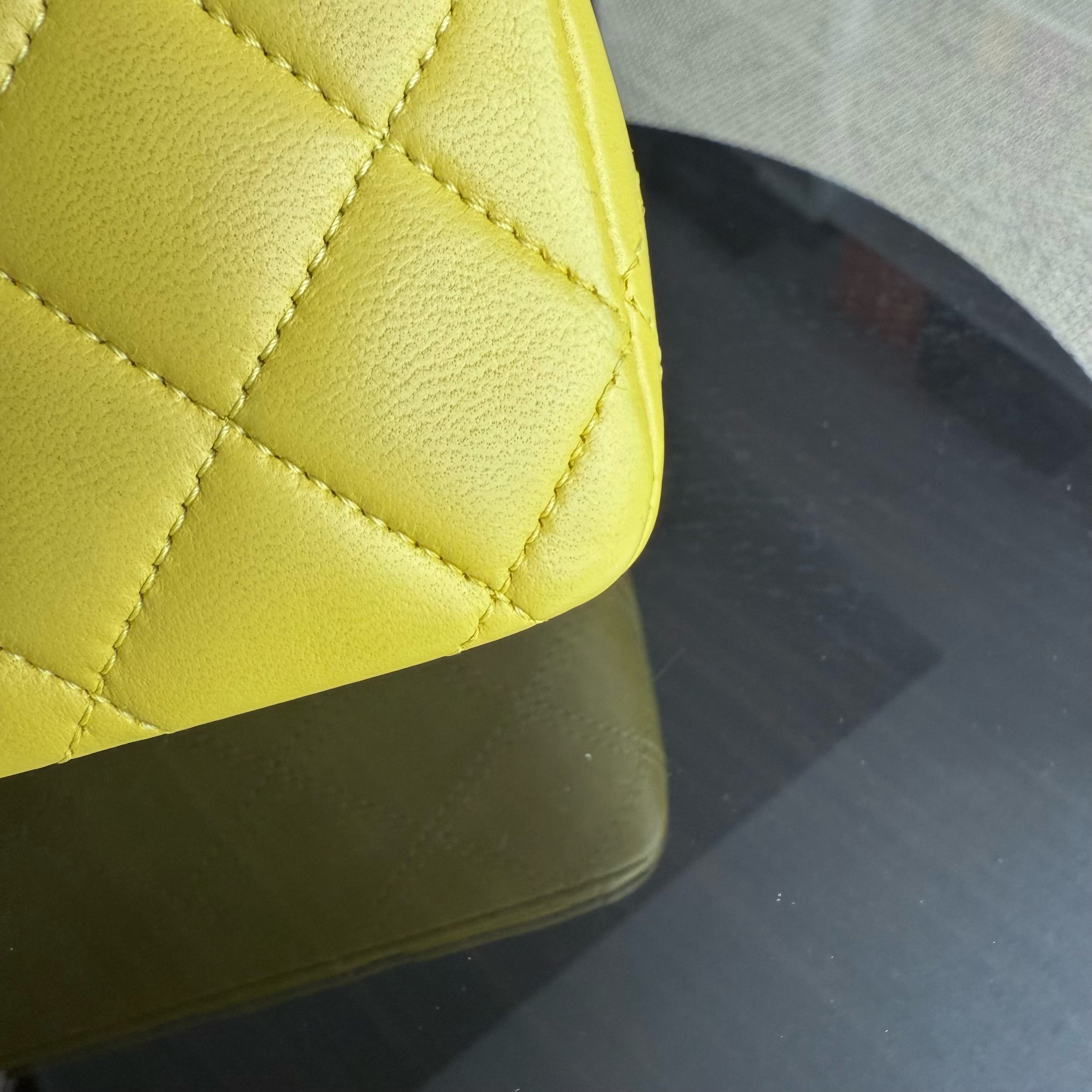 Chanel Classic Flap Medium - 25CM Quilted Lambskin Yellow Silver Hardware Series 13