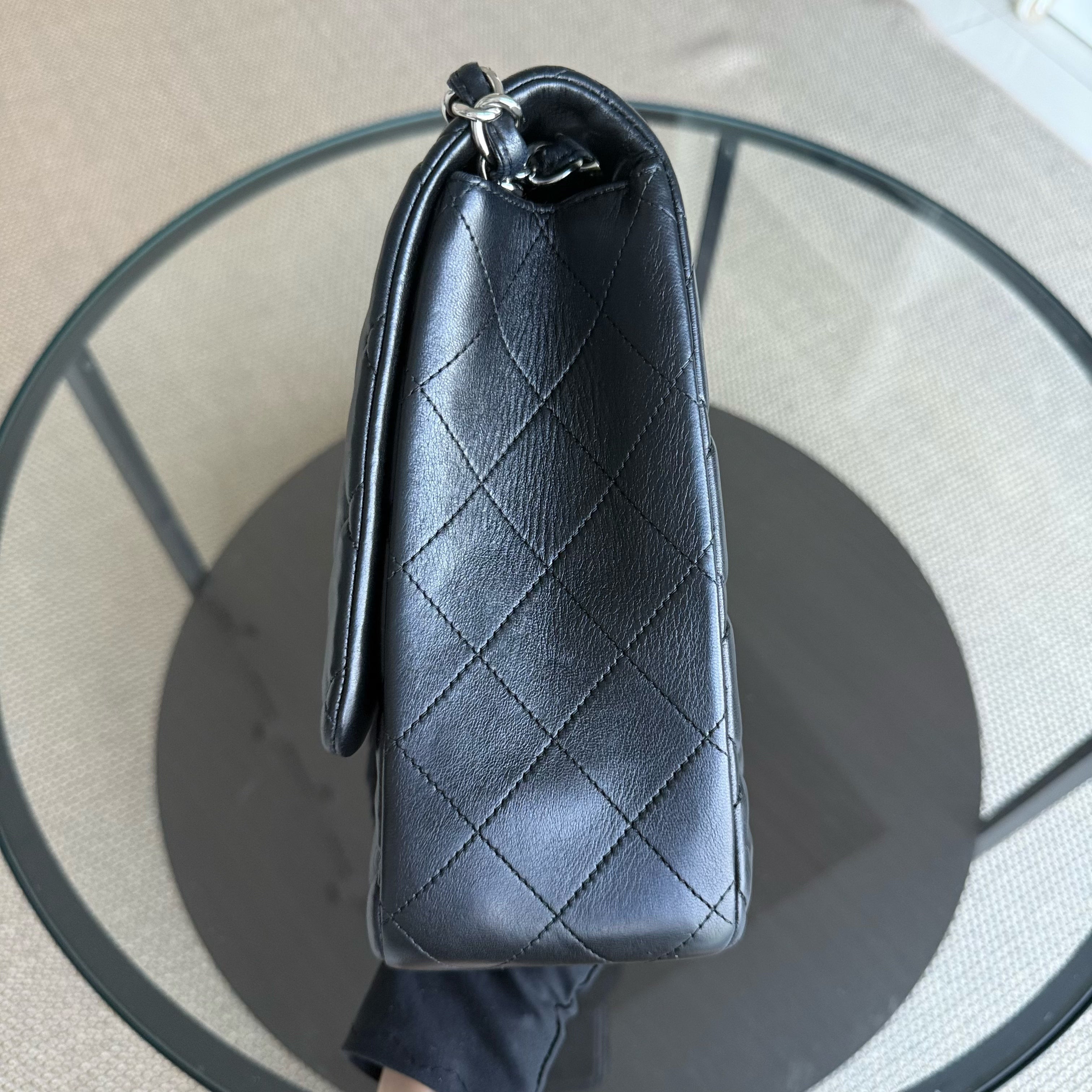 Chanel Classic Flap Maxi - 33CM Quilted Single Flap Lambskin Black Silver Hardware