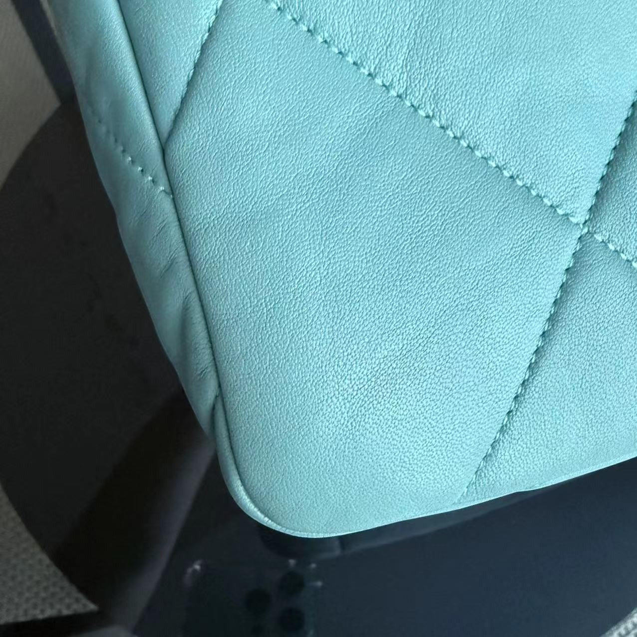 Chanel Small 19 Bag C19 Quilted Goatskin Tiffany Blue Two Tone Golden Hardware Sereis 29