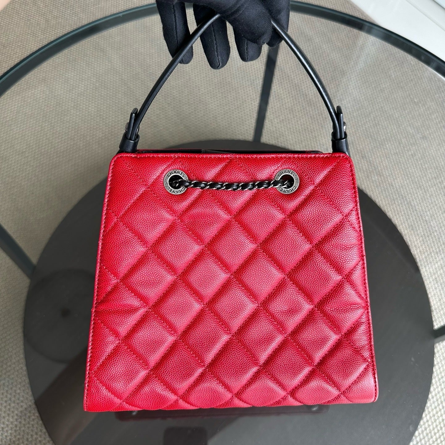 Chanel CC Bucket - Caviar Quilted Calfskin Red RSHW No 22