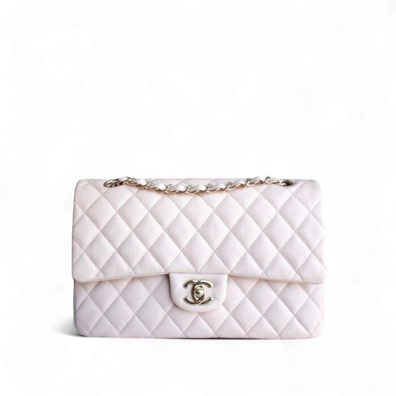 Chanel Classic Flap Medium - Caviar 25CM Quilted Grained Calfskin Light Pink Beige Gold Hardware Microchip