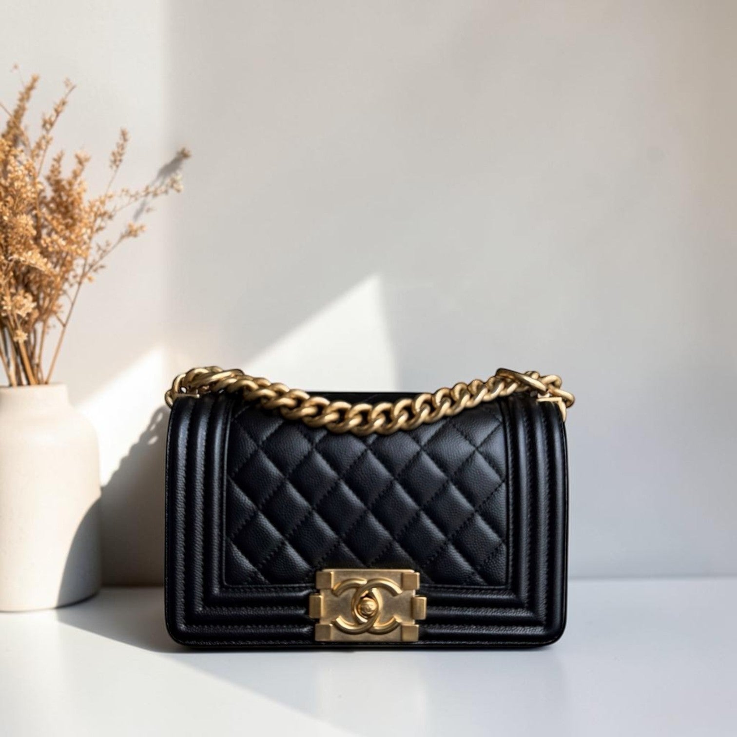 Chanel Boy Small - Caviar 20CM Quilted Black Gold Hardware Series 27