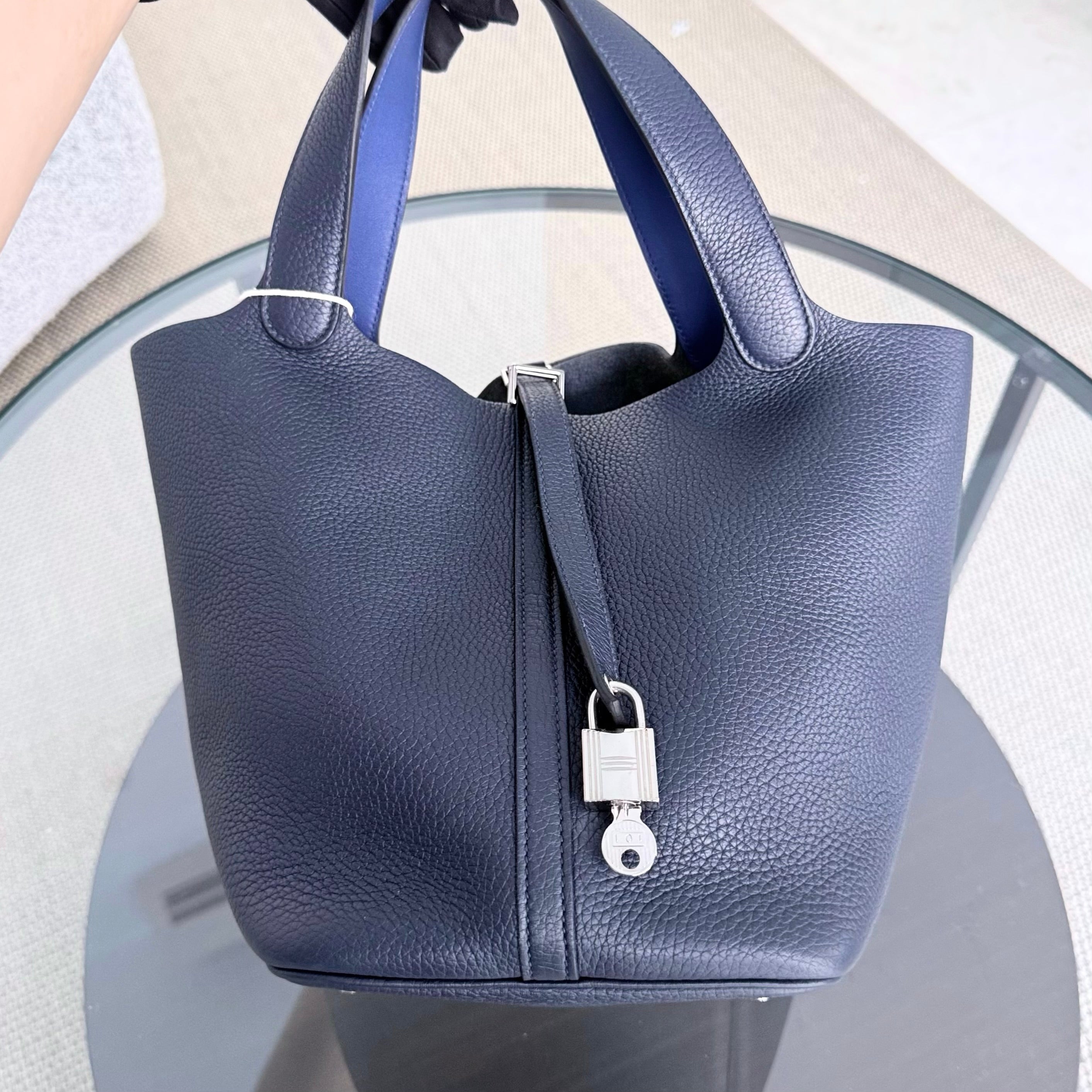 Hermes Picotin 22 - Midnight Blue Clemence Togo Leather Silver Hardware Stamp A