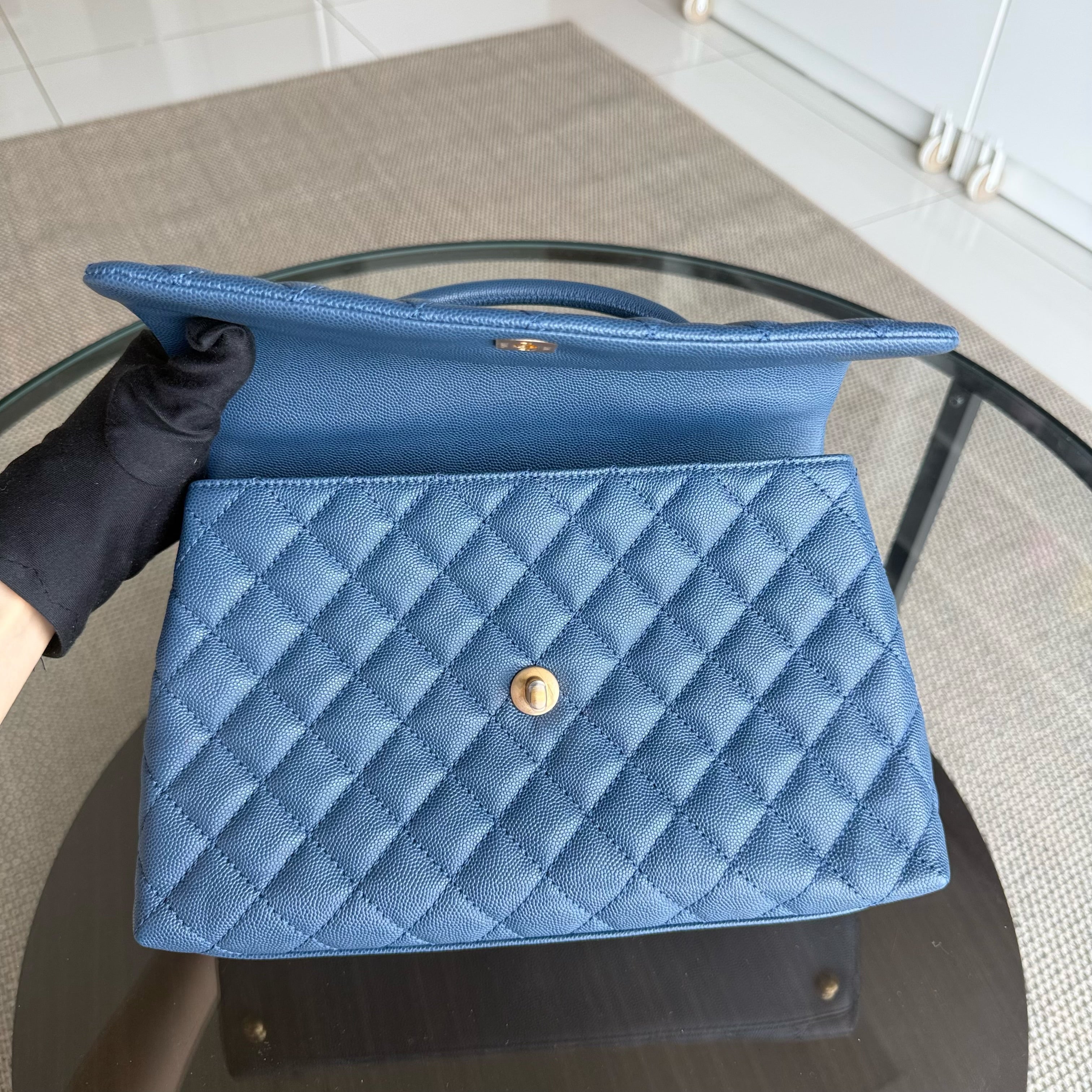Chanel Coco Handle Medium - Caviar 29CM Quilted Blue Gold Hardware Series 24