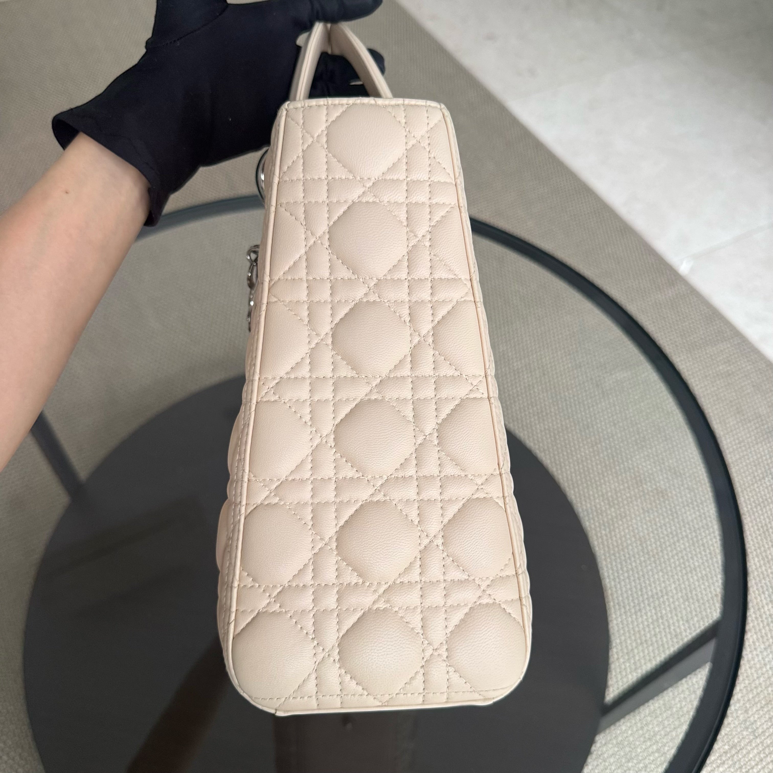 Dior Lady Large - Cannage Lambskin Beige Silver Hardware