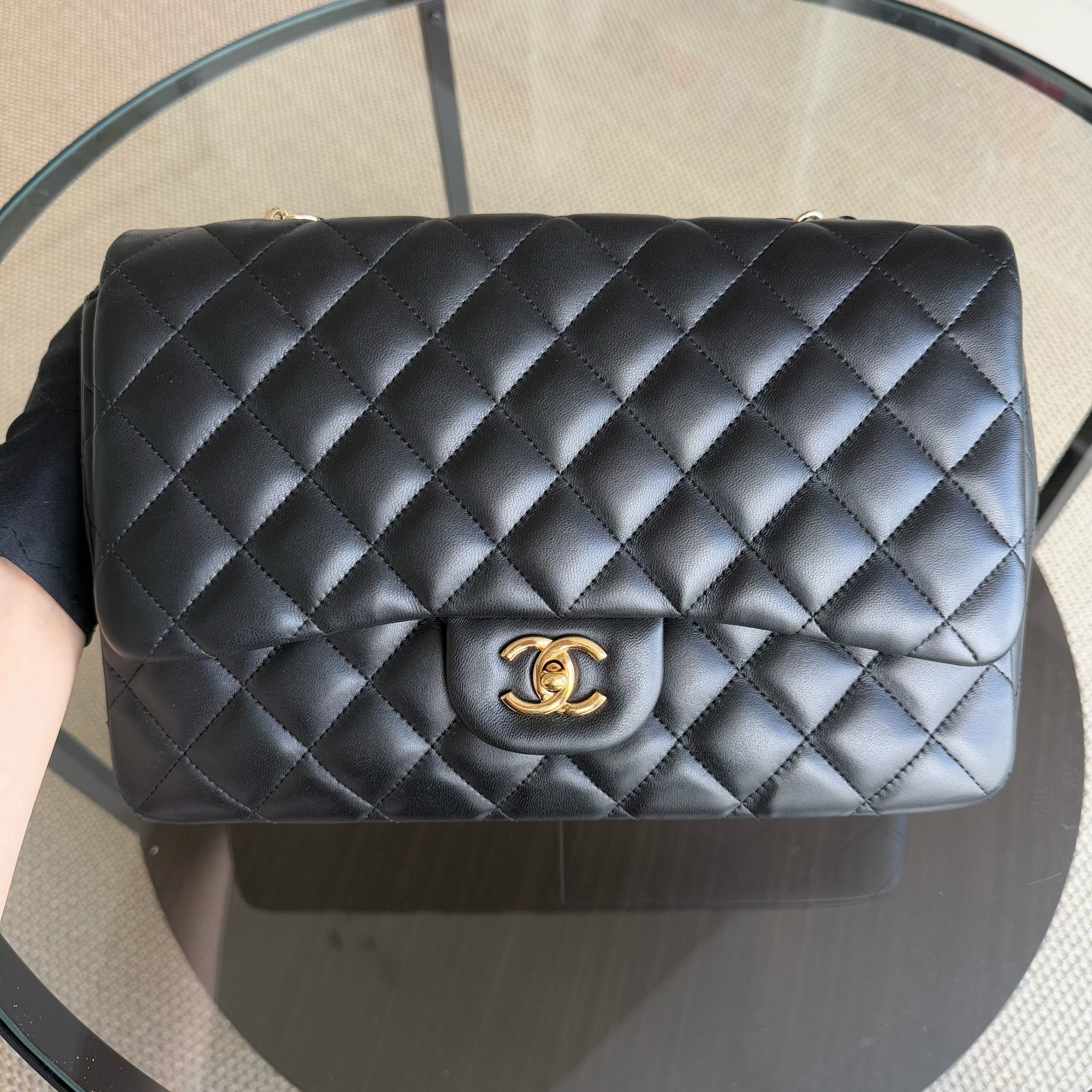 Chanel Classic Flap Jumbo - 30CM Quilted Lambskin Single Flap Black Gold Hardware Series 13