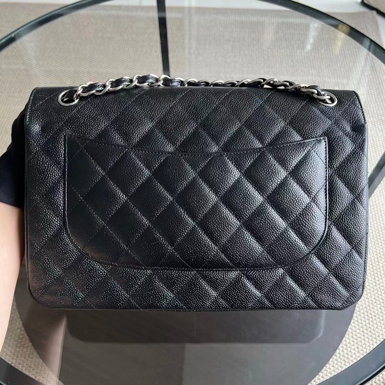 Chanel Classic Flap Jumbo - Caviar Double Flap Quiltd Black Silver Hardware Series 17