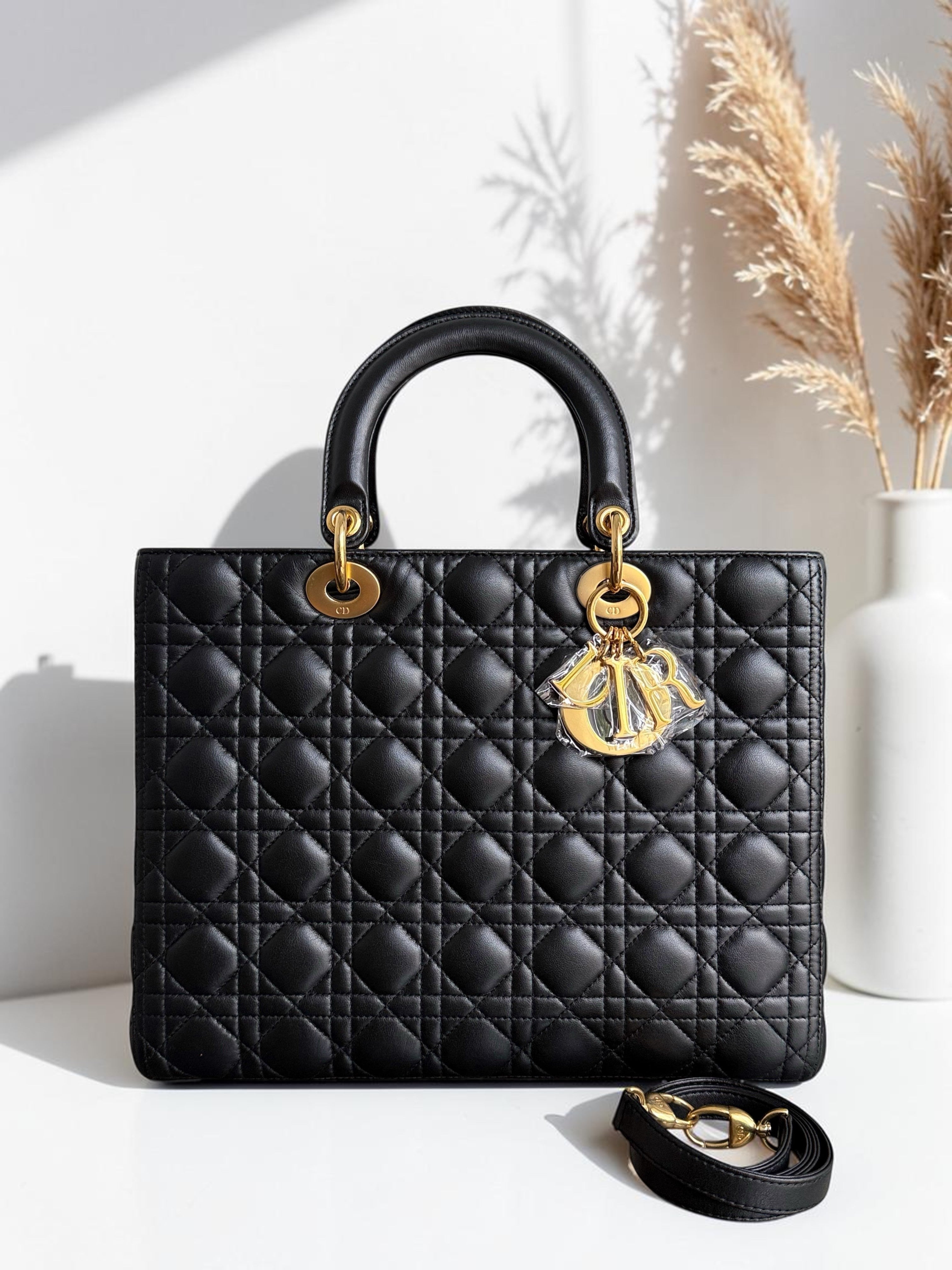 Dior Lady Large - Cannage Lambskin Black Gold Hardware