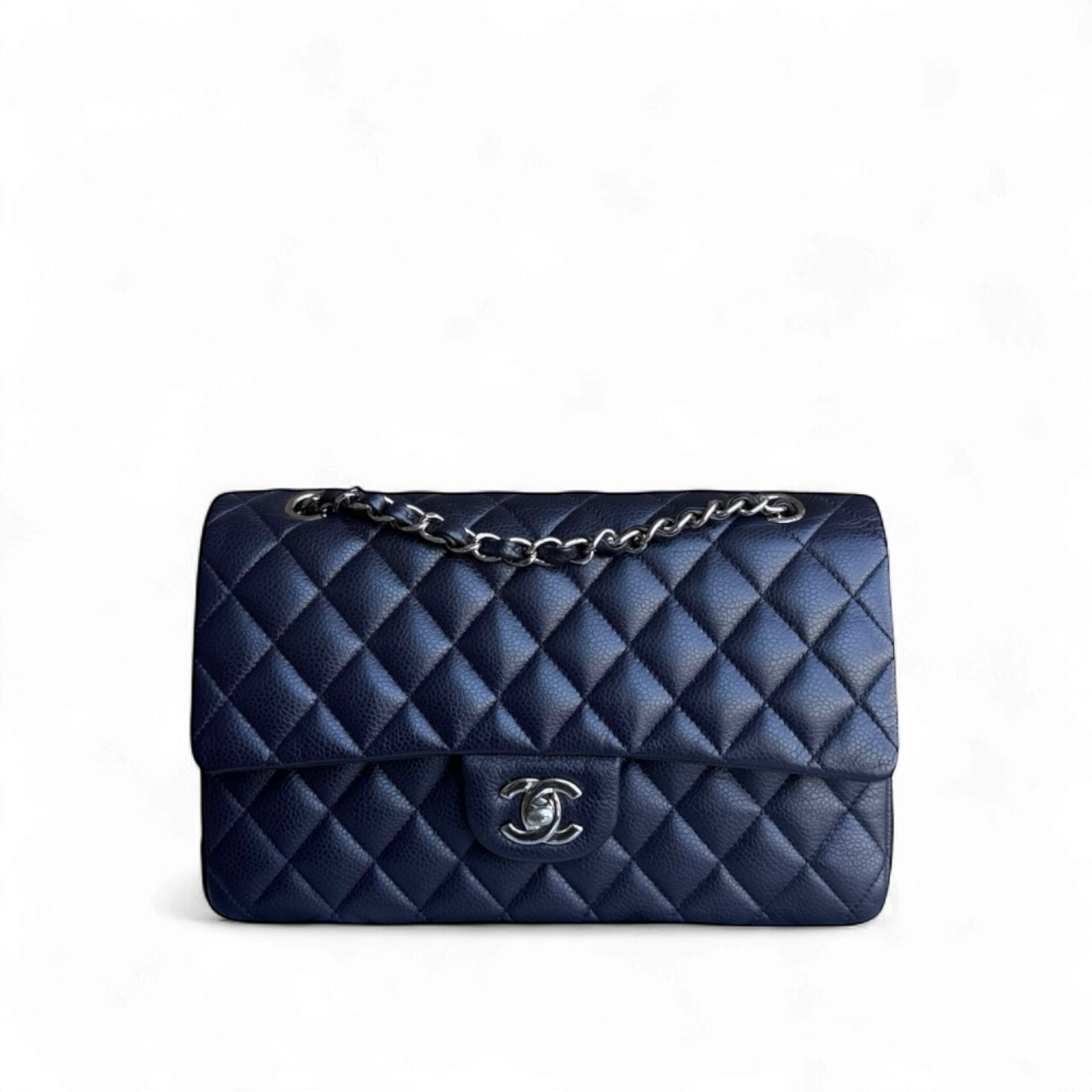 Chanel Classic Flap Medium - Caviar 25CM Quilted Grained Calfskin Midnight Blue Silver Hardware Series 18