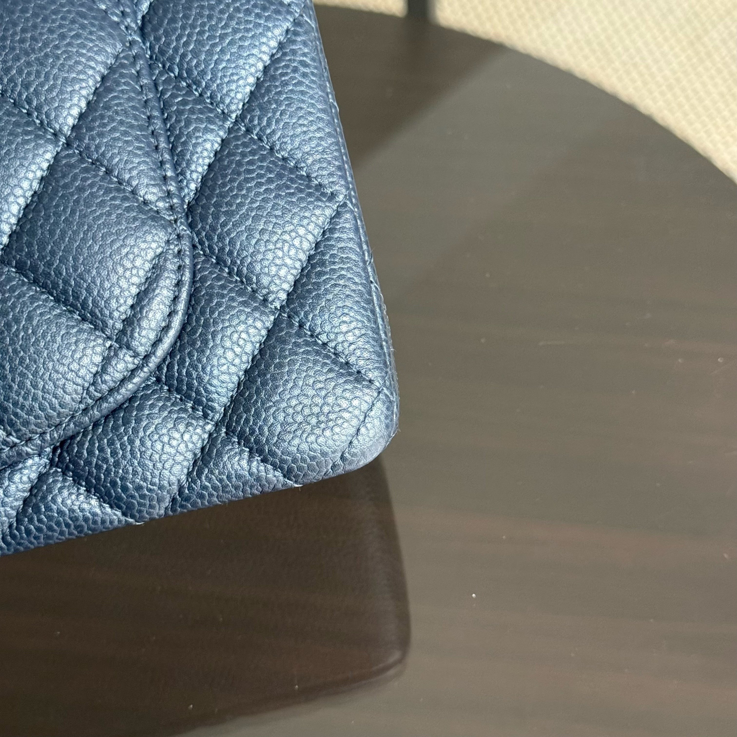 Chanel Classic Flap Small - Caviar 23CM Quilted Blue Gold Hardware Series 25