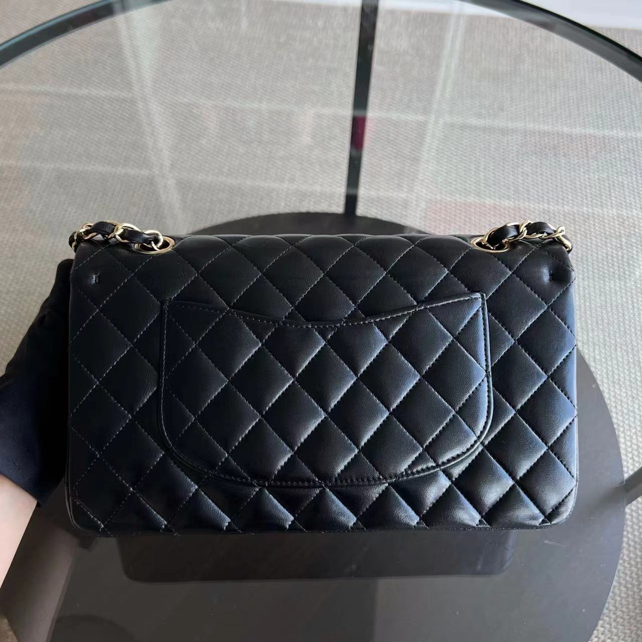 Chanel Medium Classic Flap Quilted Lambskin Black Golden Hardware