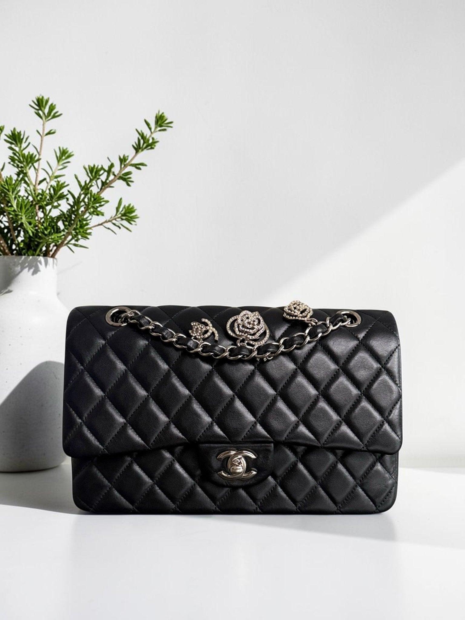 Chanel Classic Flap Medium - Special Valentine Edition 25CM Quilted Lambskin Black Silver Hardware Series 19