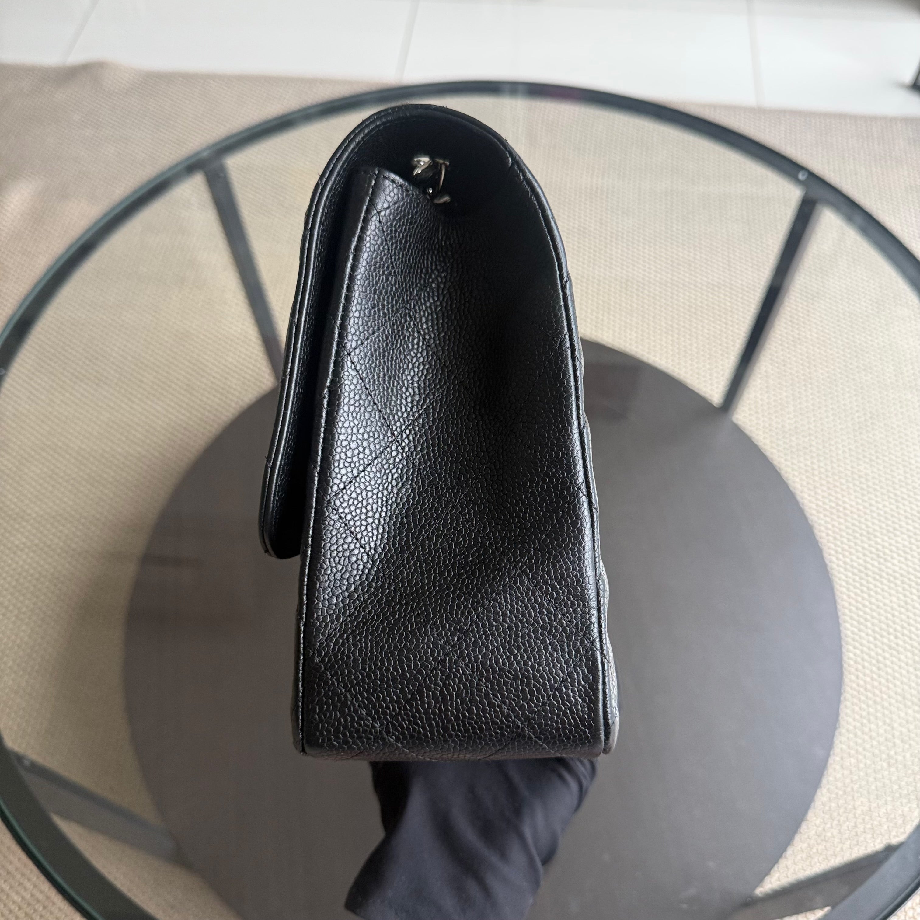 Chanel Caviar Jumbo Classic Flap Quilted Grained Calfskin Black Silver Hardware Series 13