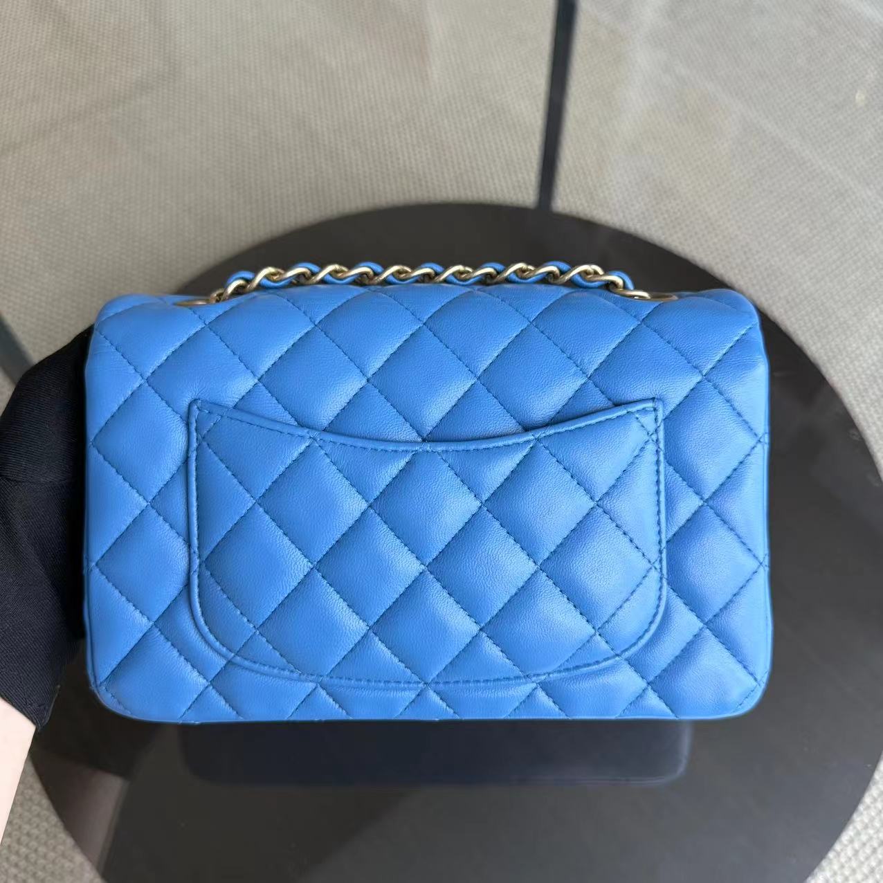 Classic Flap Mini Rectangle 20 CM Quilted Lambskin Blue Golden Hardware Series 27