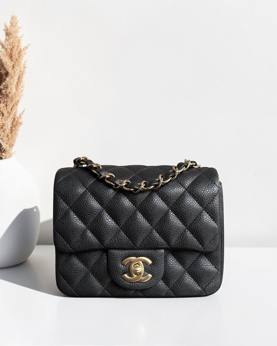 Chanel Classic Flap Mini Square - Caviar Quilted Black Gold Hardware Series 25