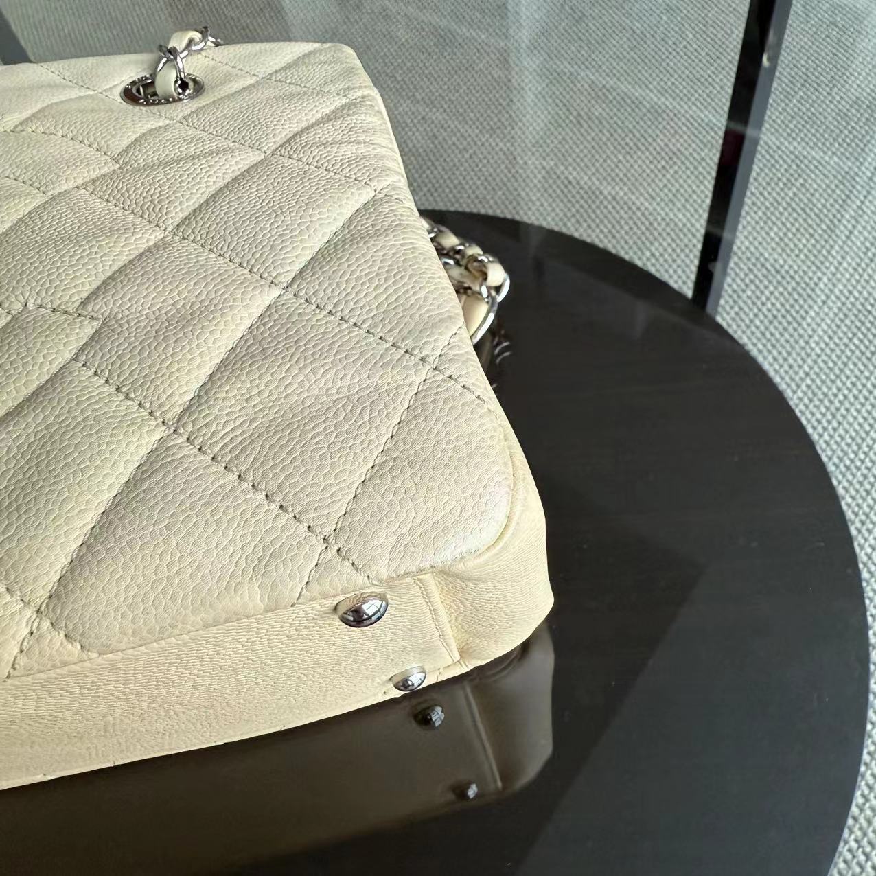 Chanel Petite Timeless Tote - Caviar Quilted Seasonal Beige Silver Hardware Shoulder Bag Series 15