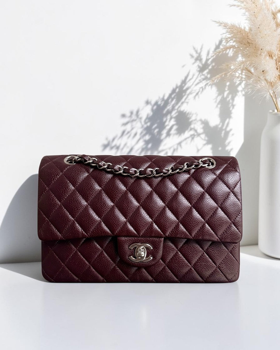 Chanel Classic Flap Medium - Caviar 25CM Quilted Dark Burgundy Silver Hardware Series 20