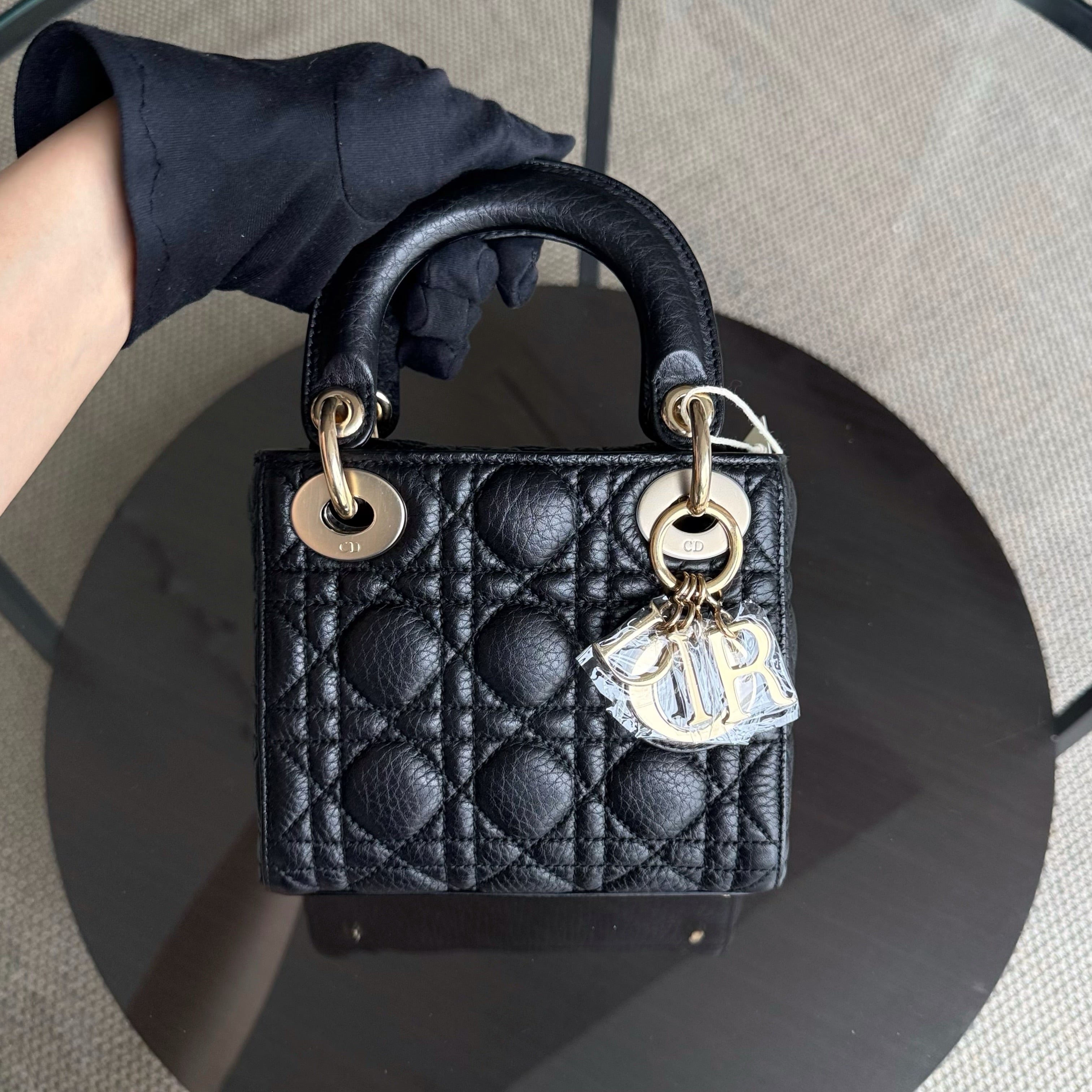 Dior Lady Mini - Cannage Grained Calfskin Black Gold Hardware